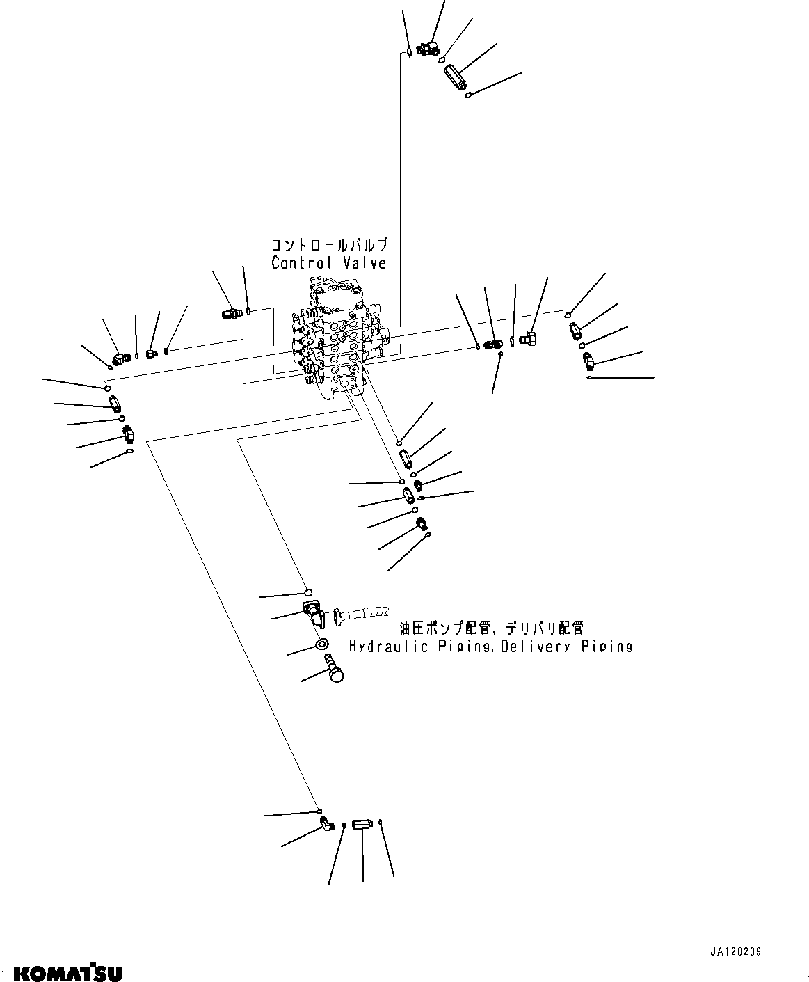 Komatsu parts book diagram for D61PX-24 S/N 48001-UP: CONTROL VALVE, ELBOW (1/2)(#45029-46787)