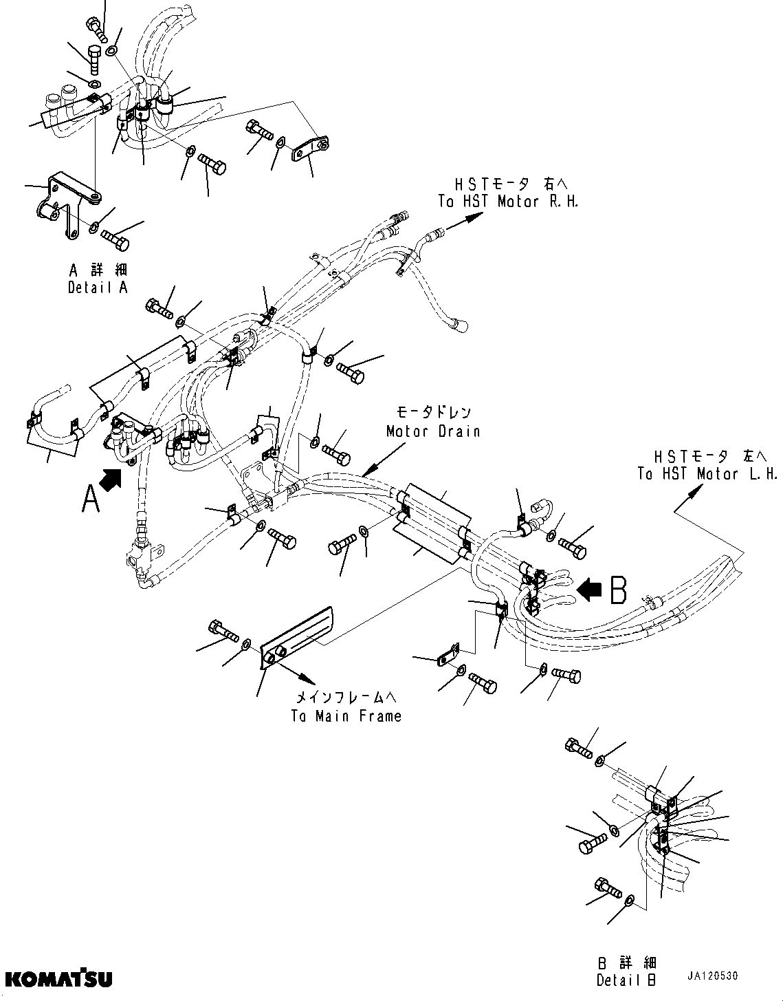 Komatsu parts book diagram for D61PX-24 S/N 48001-UP: DRAIN PIPING, MOUNTING(#46685-)