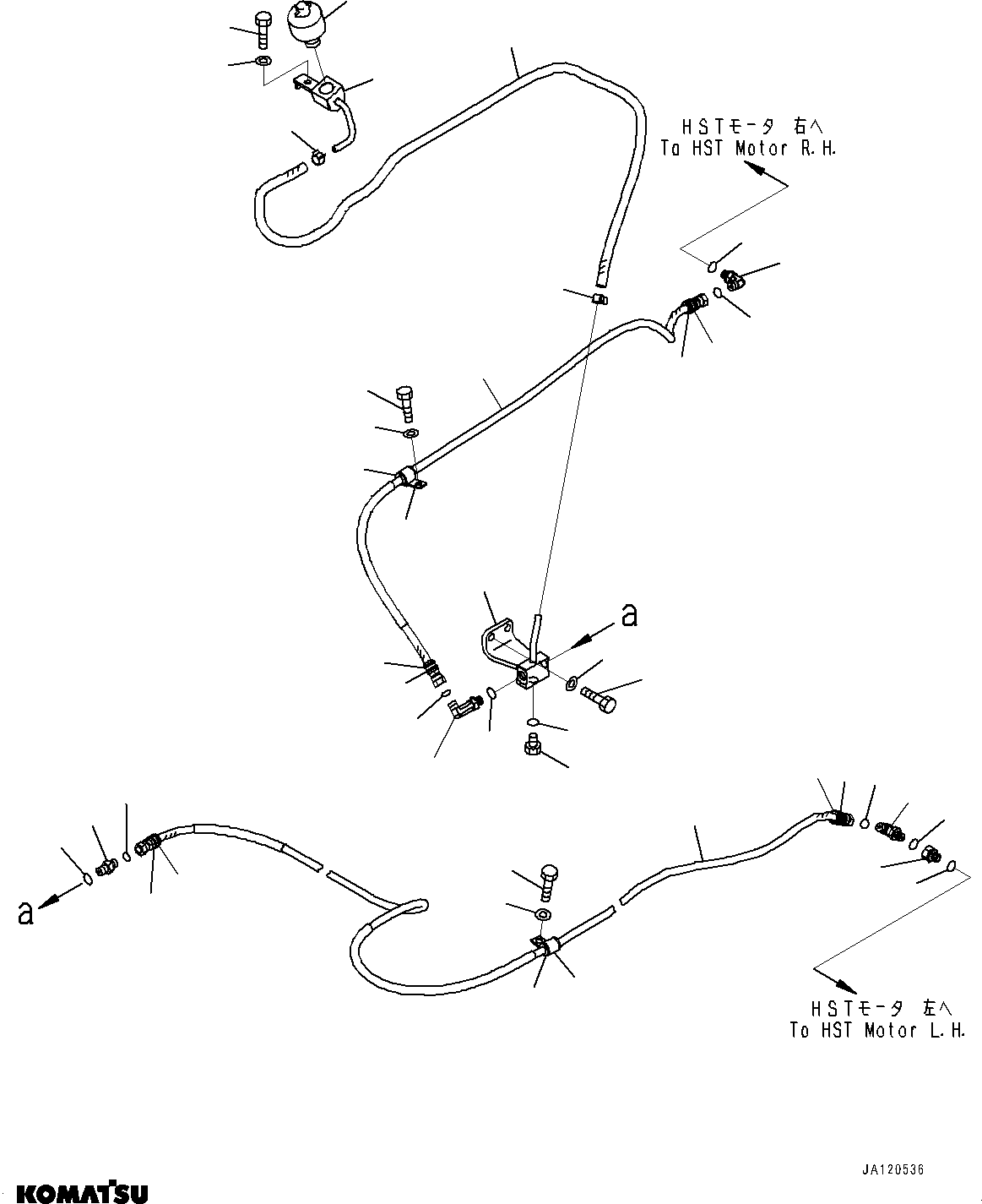 Komatsu parts book diagram for D61PX-24 S/N 48001-UP: DRAIN PIPING, MOTOR DRAIN (3/3)(#46685-)