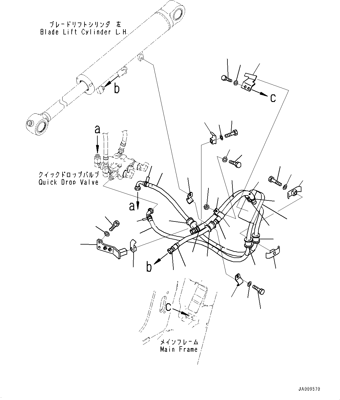 Komatsu parts book diagram for D61PX-24 S/N 48001-UP: LIFT CYLINDER PIPING, QUICK DROP VALVE PIPING (2/3)(#40001-)