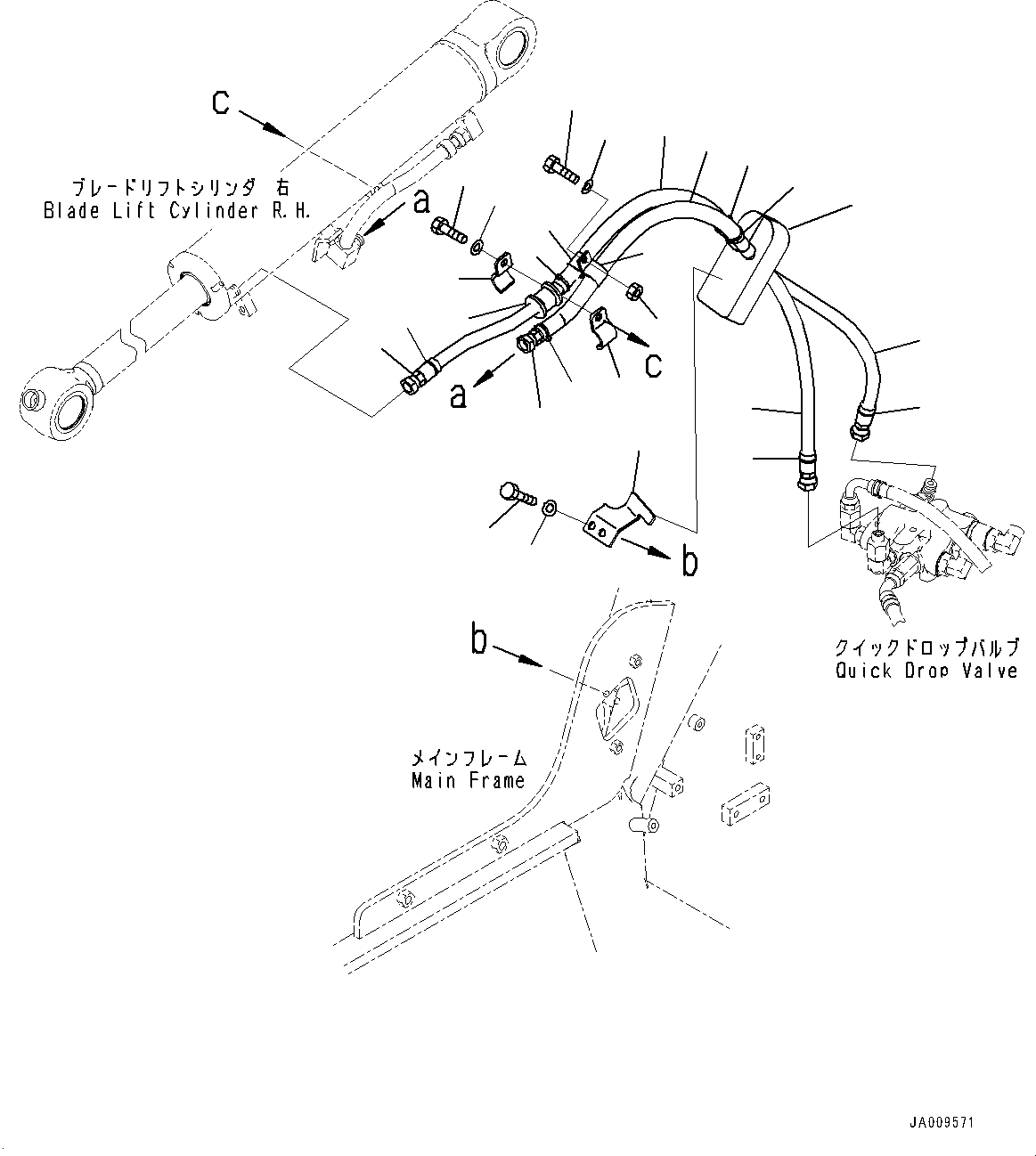Komatsu parts book diagram for D61PX-24 S/N 48001-UP: LIFT CYLINDER PIPING, QUICK DROP VALVE PIPING (3/3)(#40001-)