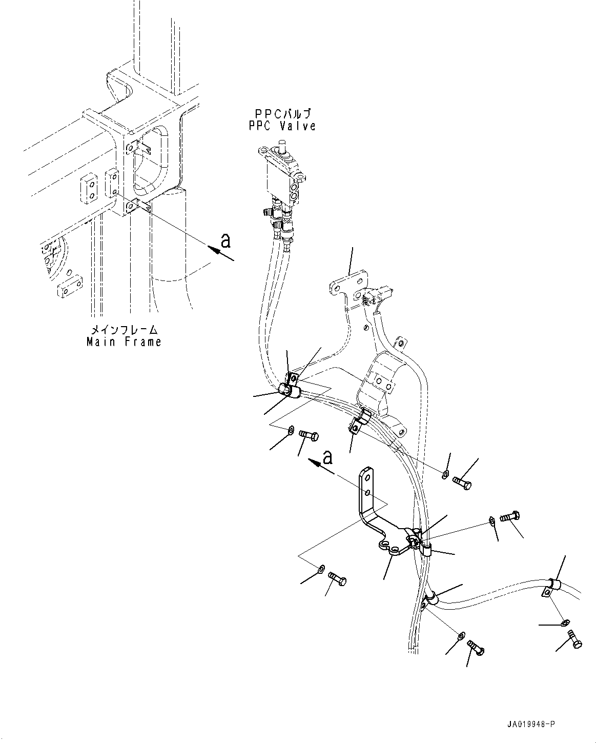 Komatsu parts book diagram for D61PX-24 S/N 48001-UP: REAR HYDRAULIC PIPING, MOUNTING(#45001-)