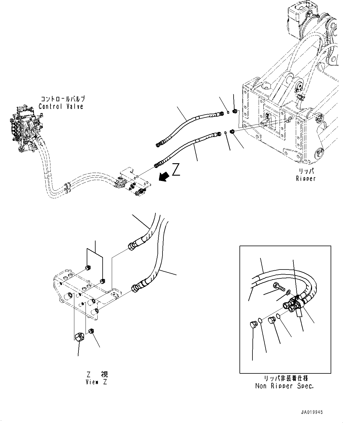 Komatsu parts book diagram for D61PX-24 S/N 48001-UP: REAR HYDRAULIC PIPING, REAR PIPING(#45001-)