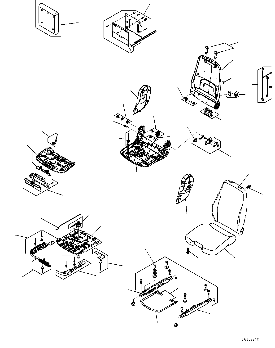 Komatsu parts book diagram for D61PX-24 S/N 48001-UP: OPERATOR'S SEAT, INNER PARTS (1/2) (AIR SUSPENSION TYPE, FABRIC, TILT, HI-BACK TYPE, WITH HEATER, GRAMMER)(#40001-)