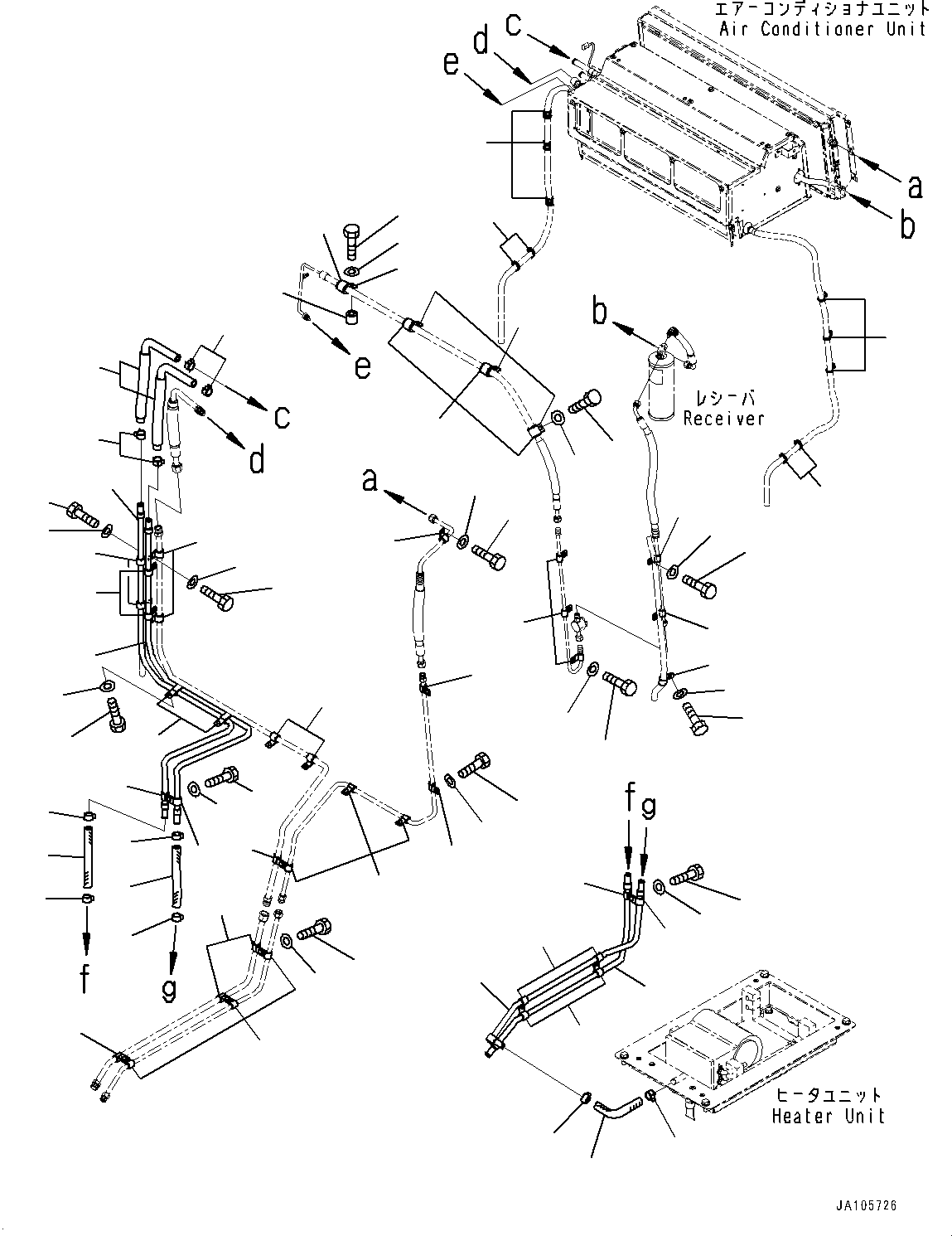 Komatsu parts book diagram for D61PX-24 S/N 48001-UP: CAB, HEATER PIPING(#46272-)