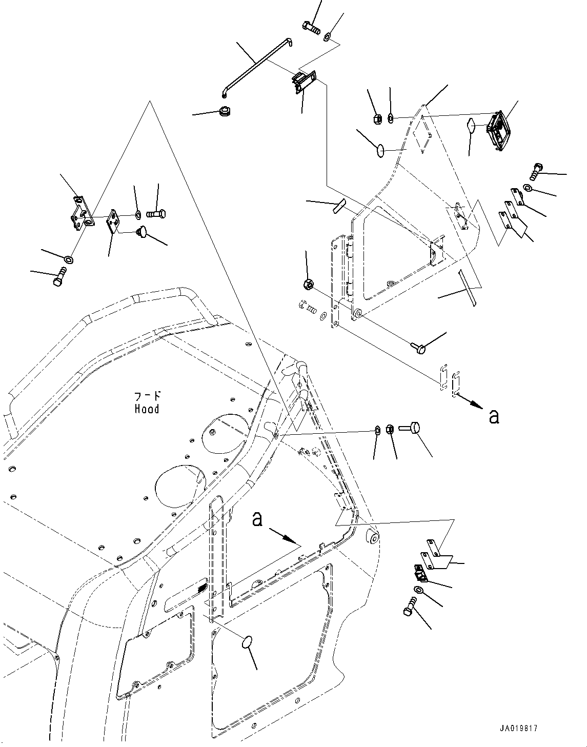 Komatsu parts book diagram for D61PX-24 S/N 48001-UP: ENGINE HOOD, DOOR RELATED PARTS(#45001-)