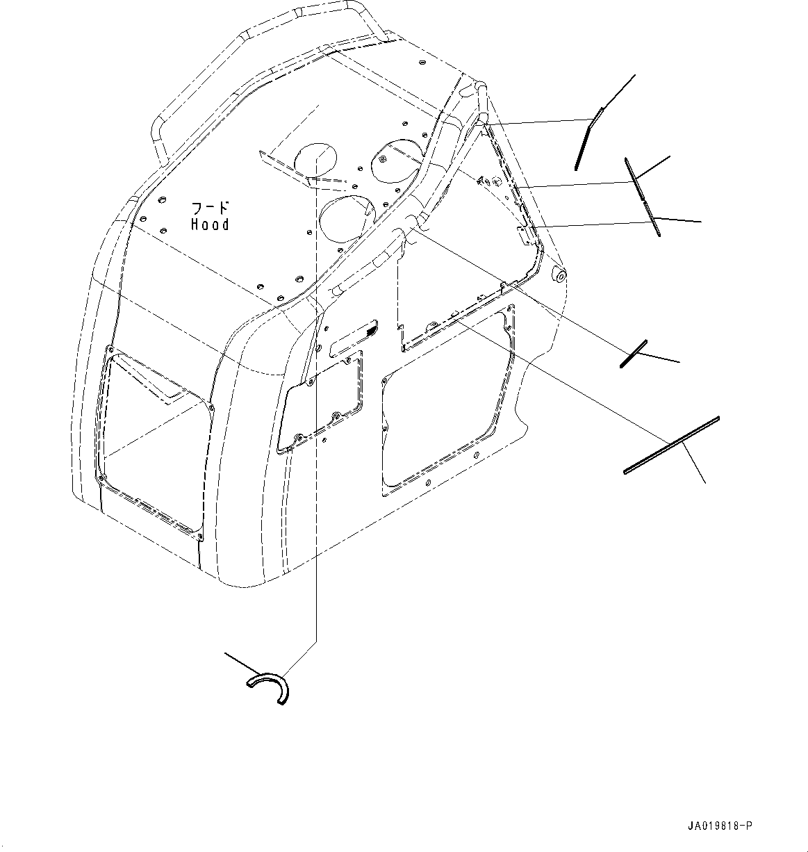 Komatsu parts book diagram for D61PX-24 S/N 48001-UP: ENGINE HOOD, SEAL AND SHEET(#45001-)