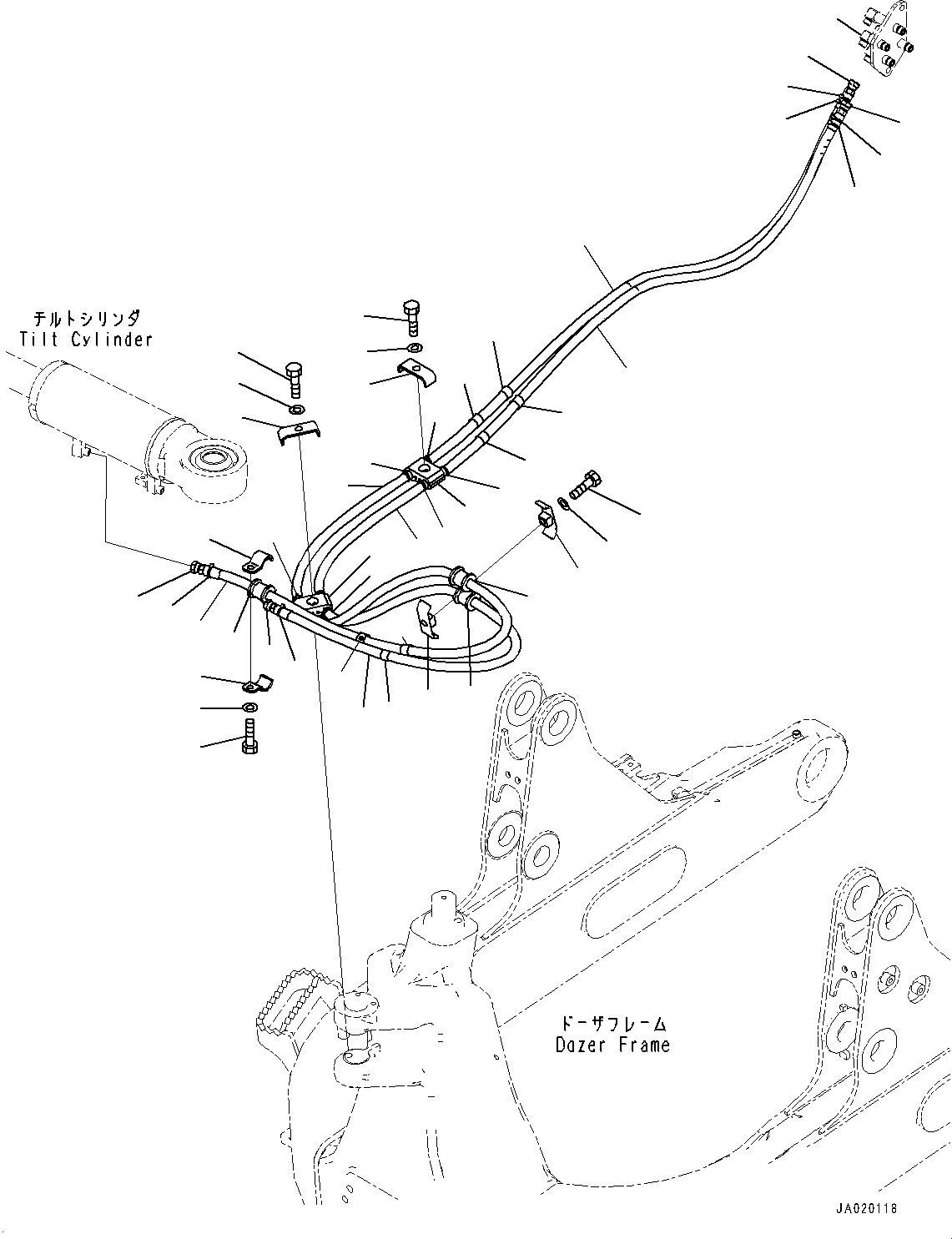 Komatsu parts book diagram for D61PX-24 S/N 48001-UP: DOZER HYDRAULIC PIPING, TILT CYLINDER PIPING(#40001-)
