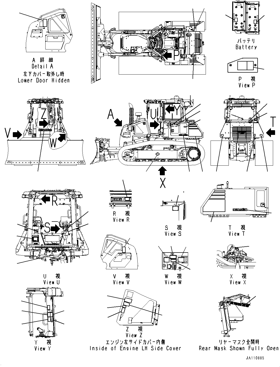 Komatsu parts book diagram for D61PX-24 S/N 48001-UP: MARKS AND PLATES, (PICTORIAL TYPE)(#45131-)
