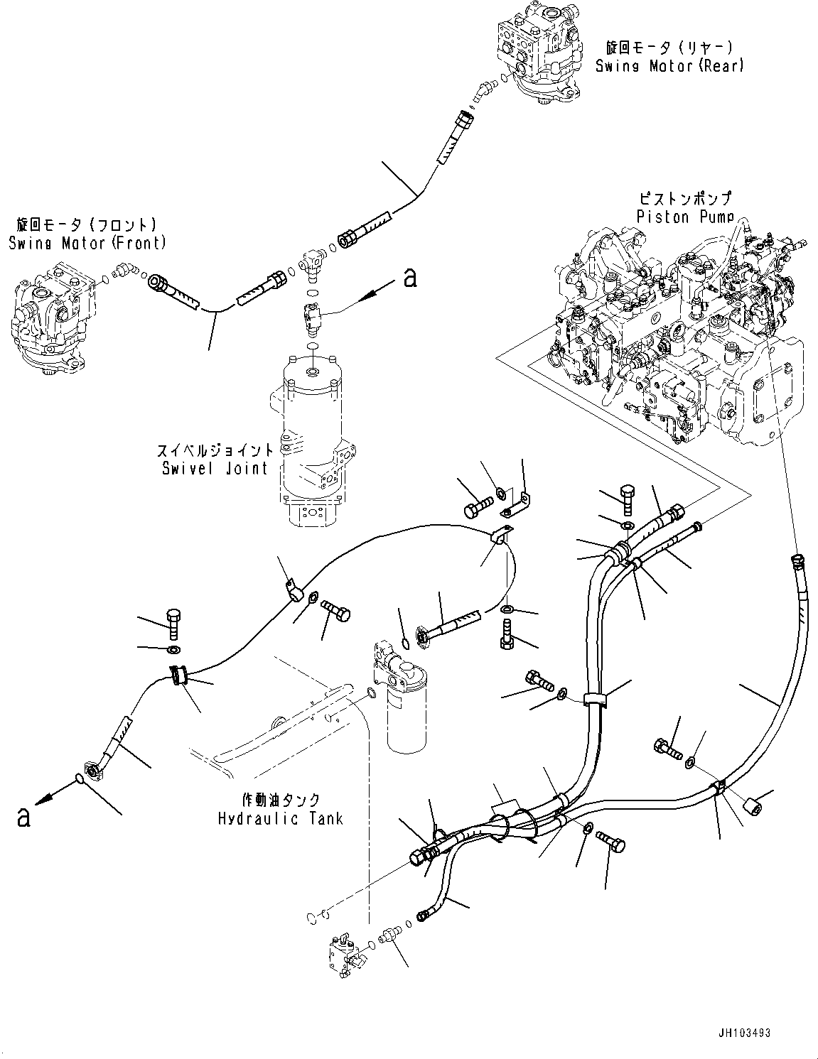 Komatsu parts book diagram for PC800SE-8E0 S/N 67001-UP: DRAIN PIPING, (#65001-)