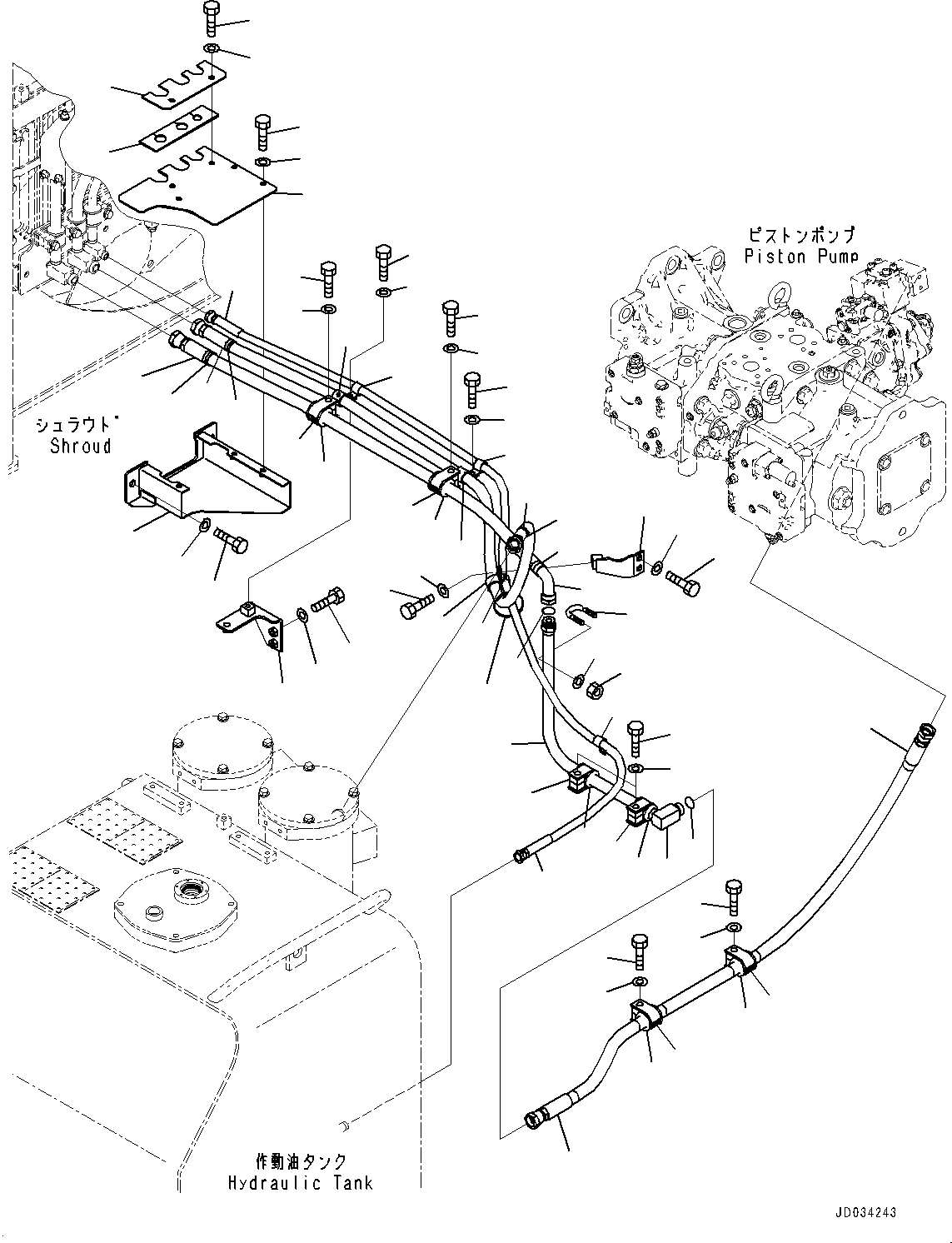 Komatsu parts book diagram for PC800SE-8E0 S/N 67001-UP: FAN MOTOR PIPING, (#65001-)