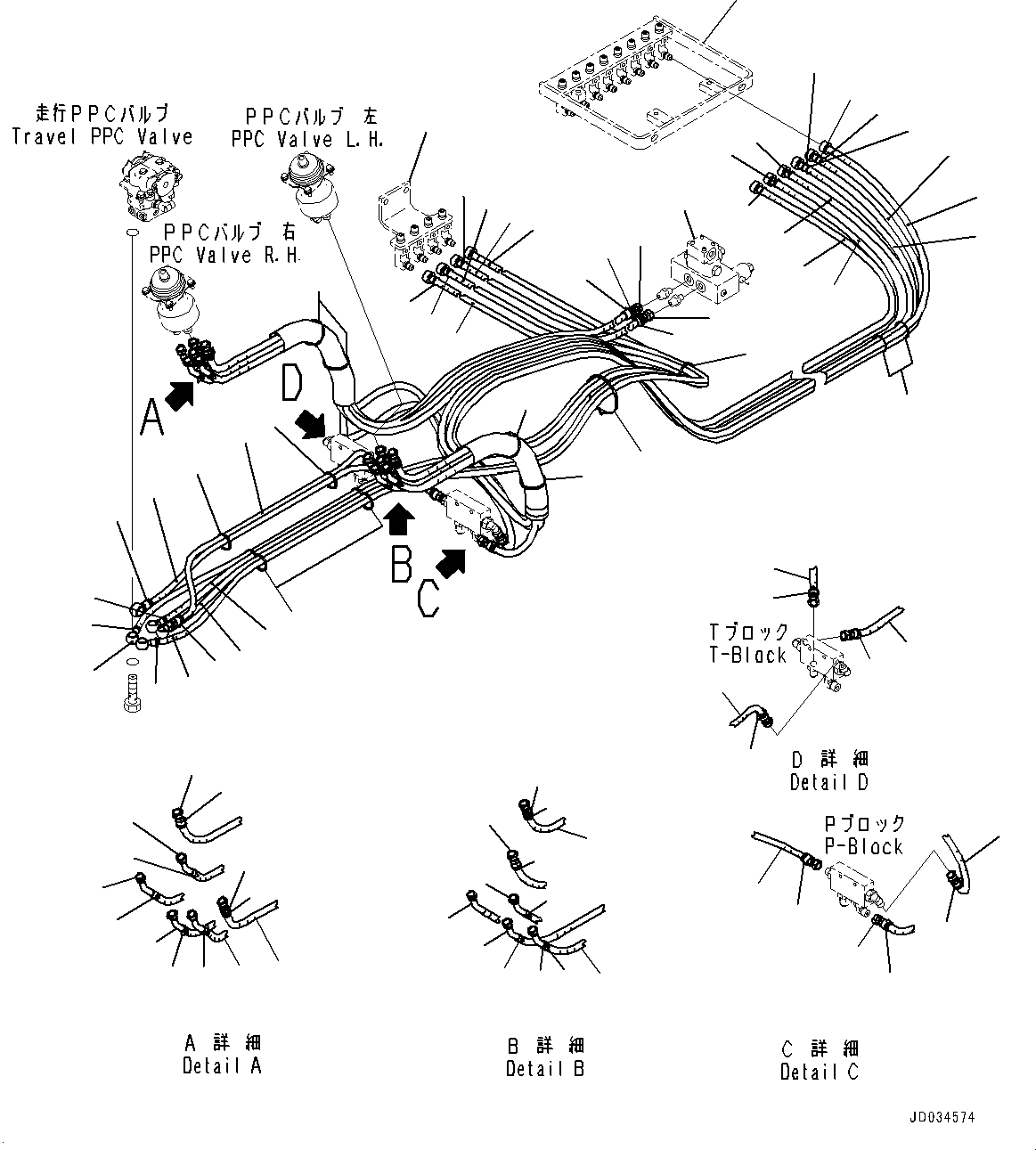 Komatsu parts book diagram for PC800SE-8E0 S/N 67001-UP: CAB, FLOOR, PROPORTIONAL PRESSURE CONTROL (PPC) VALVE PIPING(#67001-)