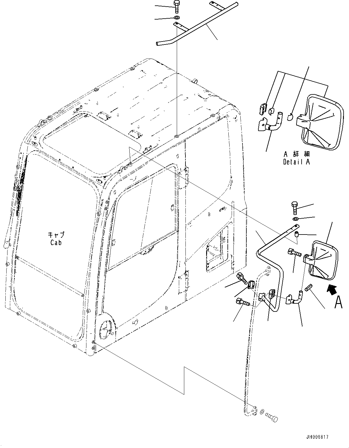 Komatsu parts book diagram for PC800SE-8E0 S/N 67001-UP: REARVIEW MIRROR L.H., (#65001-)