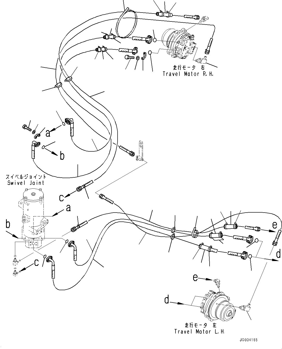 Komatsu parts book diagram for PC800SE-8E0 S/N 67001-UP: TRAVEL PIPING, MOTOR SIDE(#65001-)
