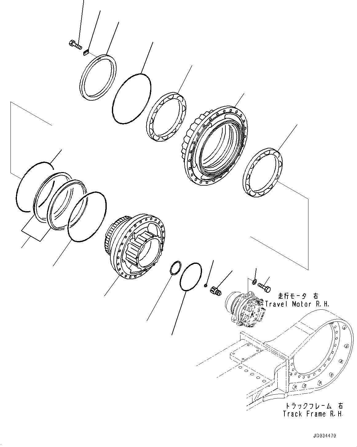 Komatsu parts book diagram for PC800SE-8E0 S/N 67001-UP: TRACK FRAME, SHAFT AND HUB, R.H.(#67001-)