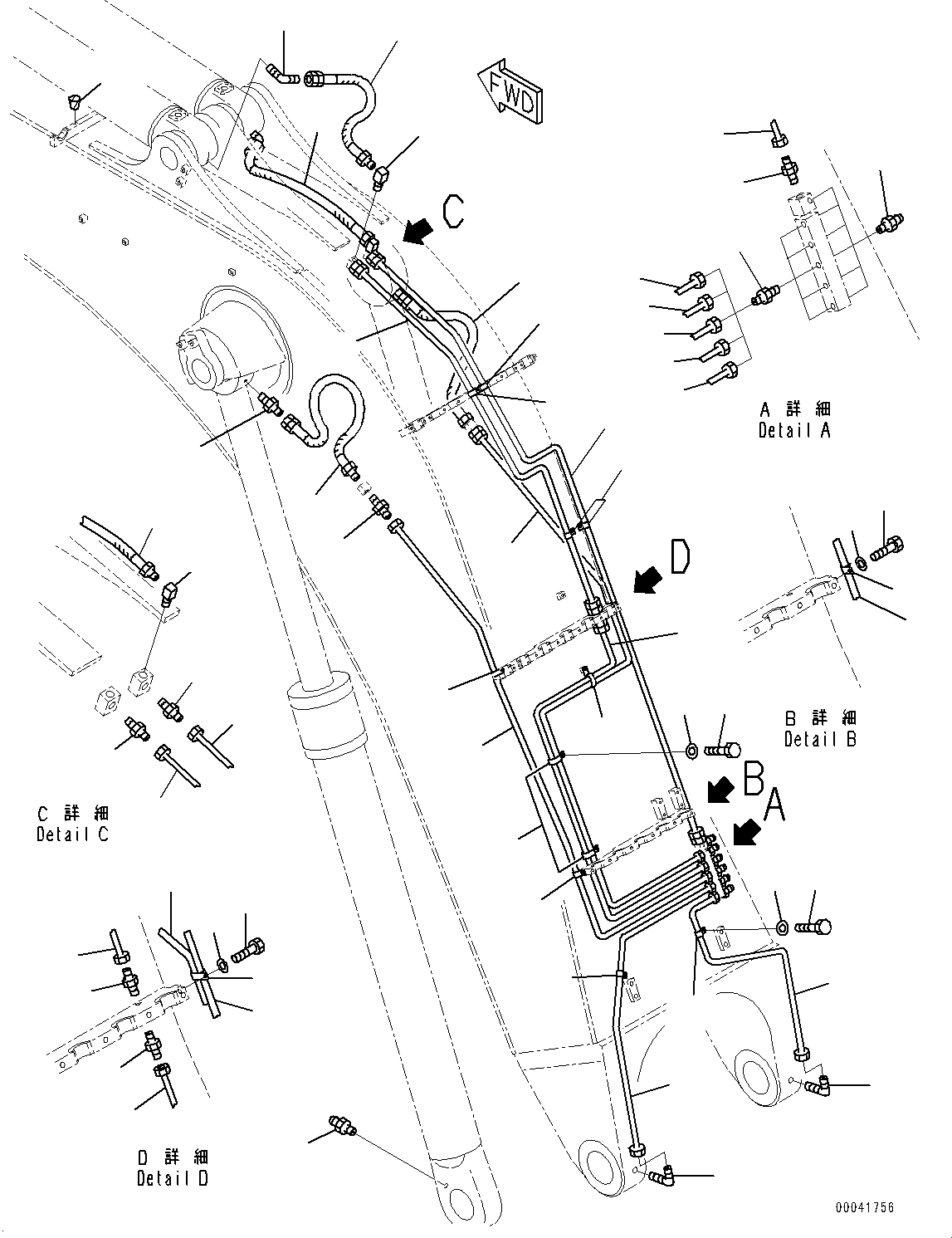 Komatsu parts book diagram for PC800SE-8E0 S/N 67001-UP: BOOM, LUBRICATION(#65001-)