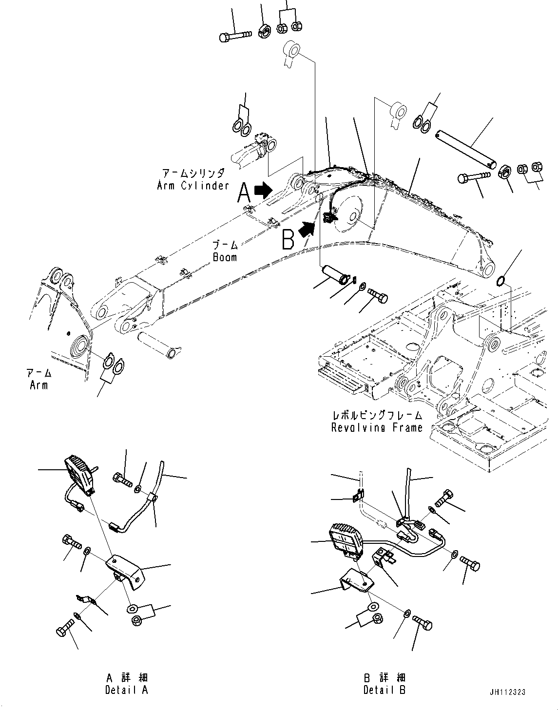 Komatsu parts book diagram for PC360LCI-11 S/N 94001-UP (For KAL): BOOM, CYLINDER PIN AND WORKING LAMP(#94001-)