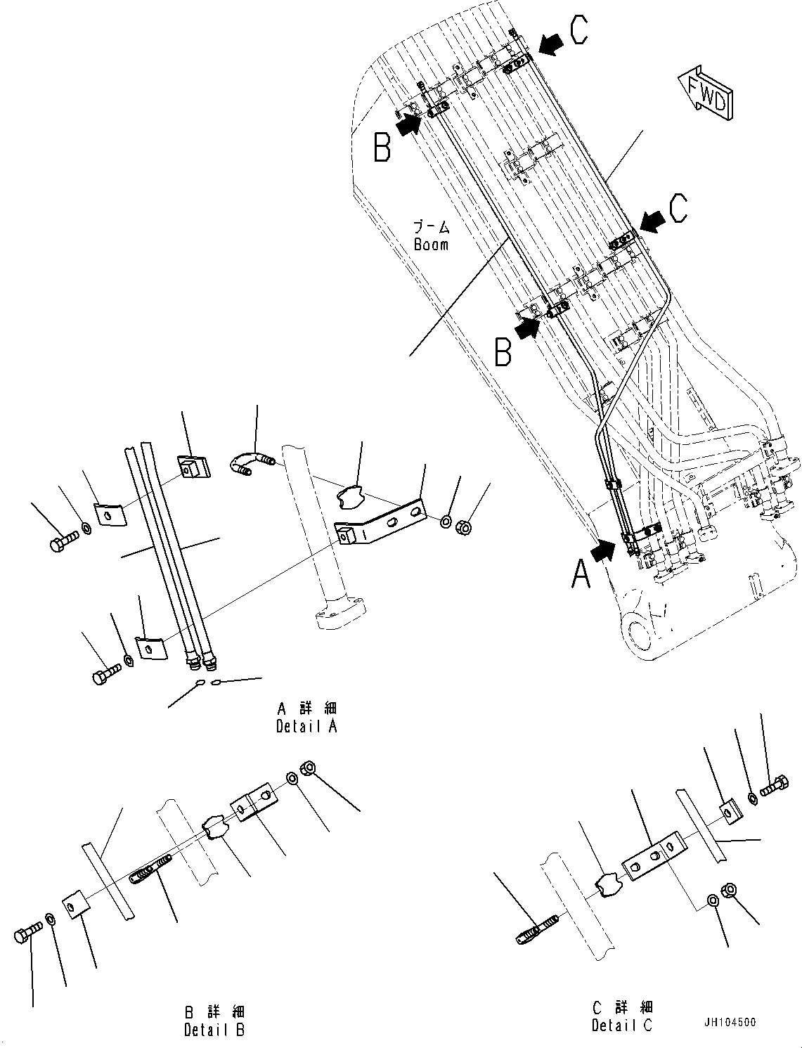 Komatsu parts book diagram for PC360LCI-11 S/N 94001-UP (For KAL): BOOM, QUICK COUPLER PIPING (1/3)(#94001-)