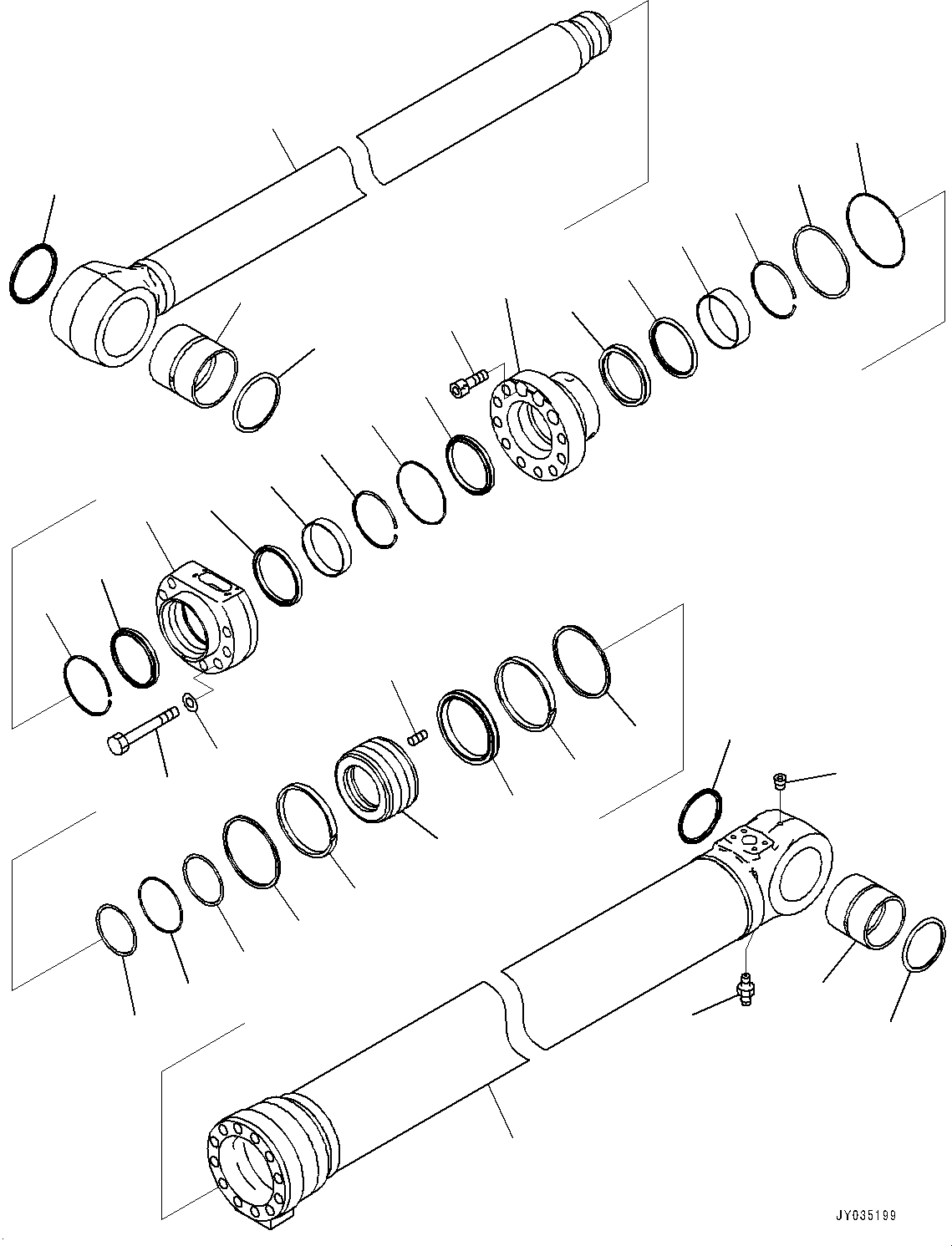 Komatsu parts book diagram for PC360LCI-11 S/N 94001-UP (For KAL): BOOM CYLINDER, INNER PARTS, BOOM CYLINDER, L.H. (2/3)(#90156-)