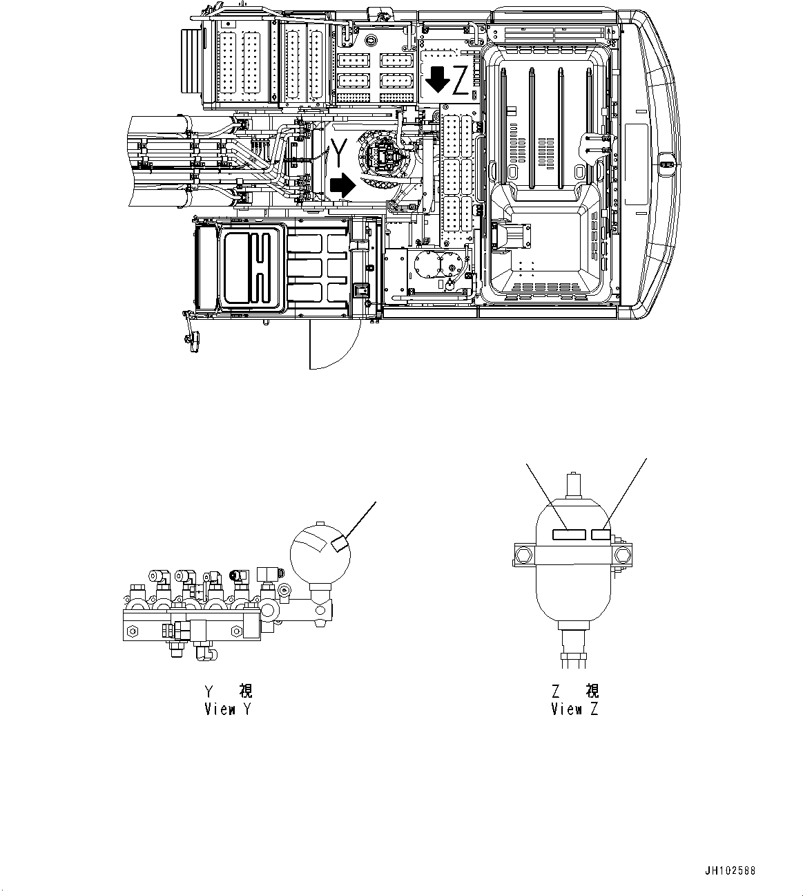 Komatsu parts book diagram for PC360LCI-11 S/N 94001-UP (For KAL): CAUTION PLATES, ACCUMULATOR, (#90156-92719)