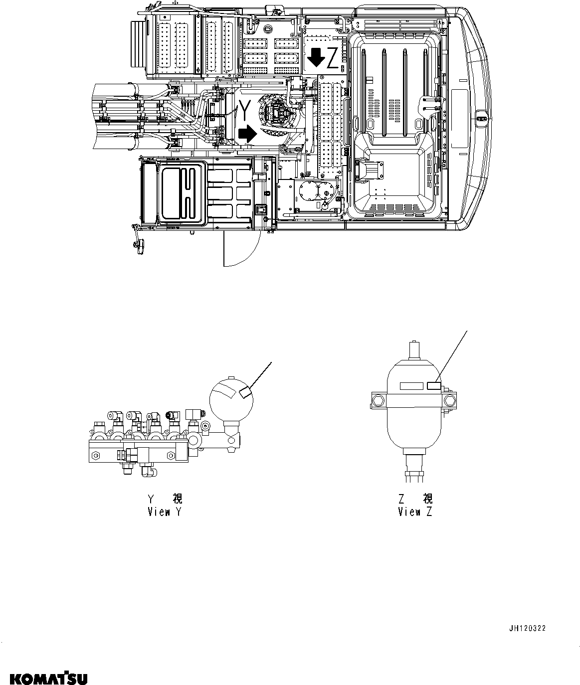 Komatsu parts book diagram for PC360LCI-11 S/N 94001-UP (For KAL): CAUTION PLATES, ACCUMULATOR, (#92720-)