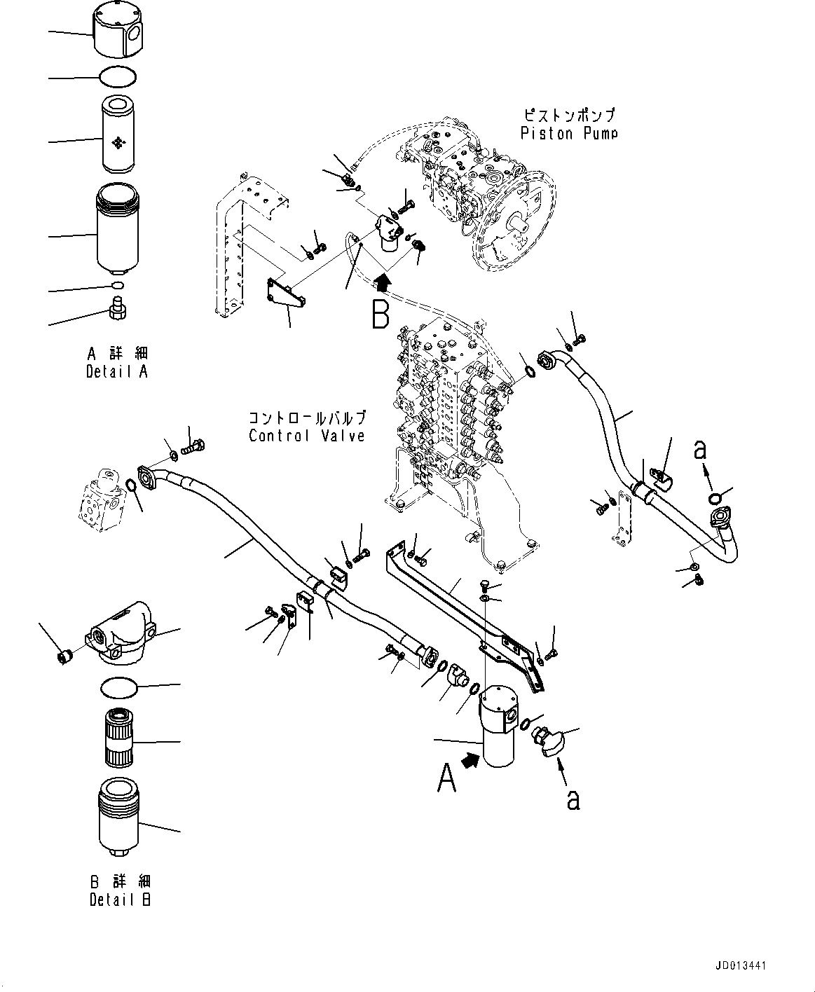 Komatsu parts book diagram for PC290LC-8 S/N 32001-UP: ACTUATOR PIPING, RETURN PIPING(#30117-)