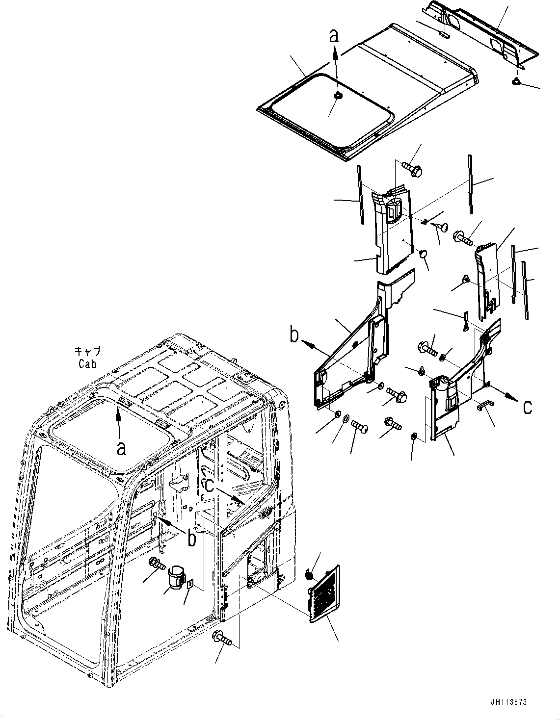 Komatsu parts book diagram for PC290LC-8 S/N 32001-UP: CAB, ROOF COVER AND AIR INTAKE(#32001-)