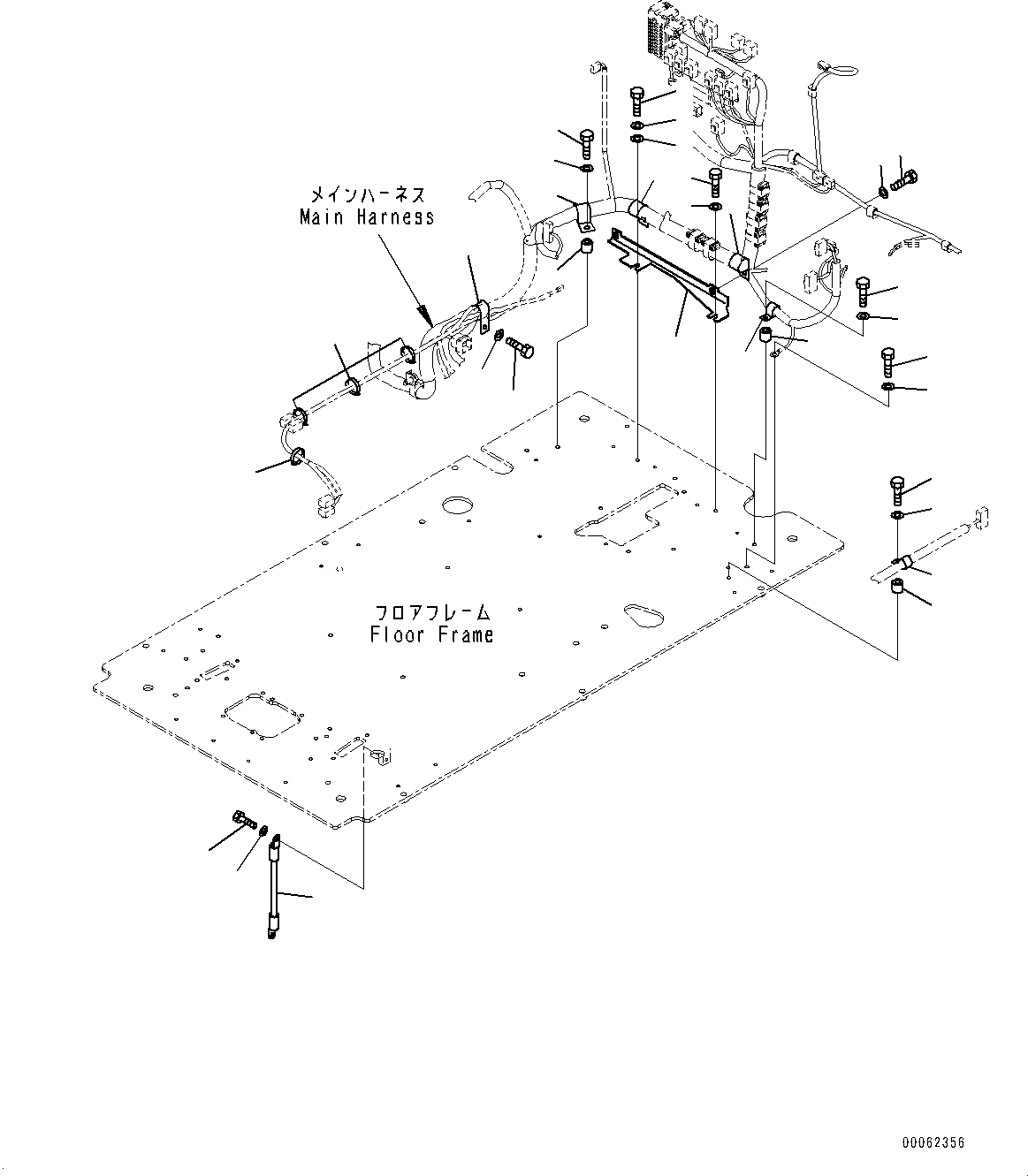 Komatsu parts book diagram for PC290LC-8 S/N 32001-UP: CAB, FLOOR, WIRING HARNESS CLAMP AND GROUND(#32001-)