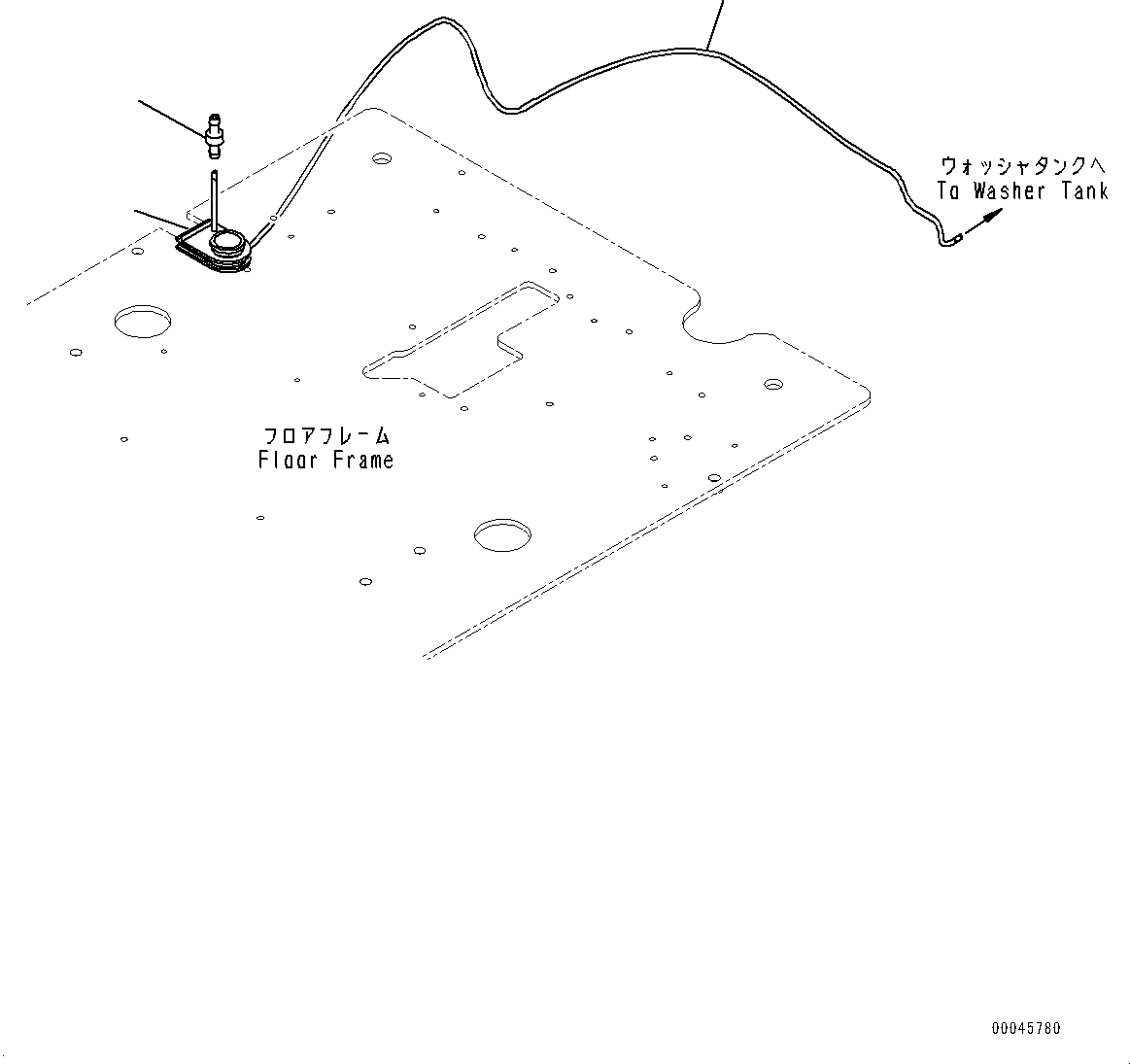Komatsu parts book diagram for PC290LC-8 S/N 32001-UP: CAB, FLOOR, WINDOW WASHER HOSE(#32001-)