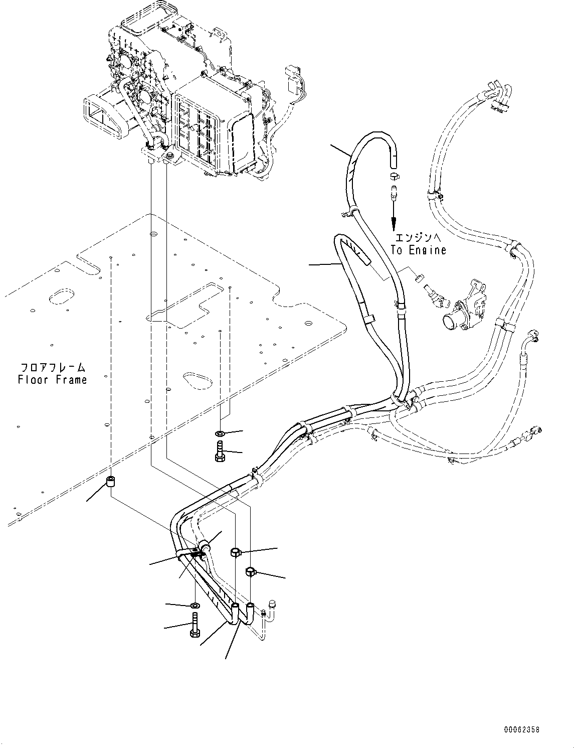 Komatsu parts book diagram for PC290LC-8 S/N 32001-UP: CAB, FLOOR, HEATER PIPING(#32001-)