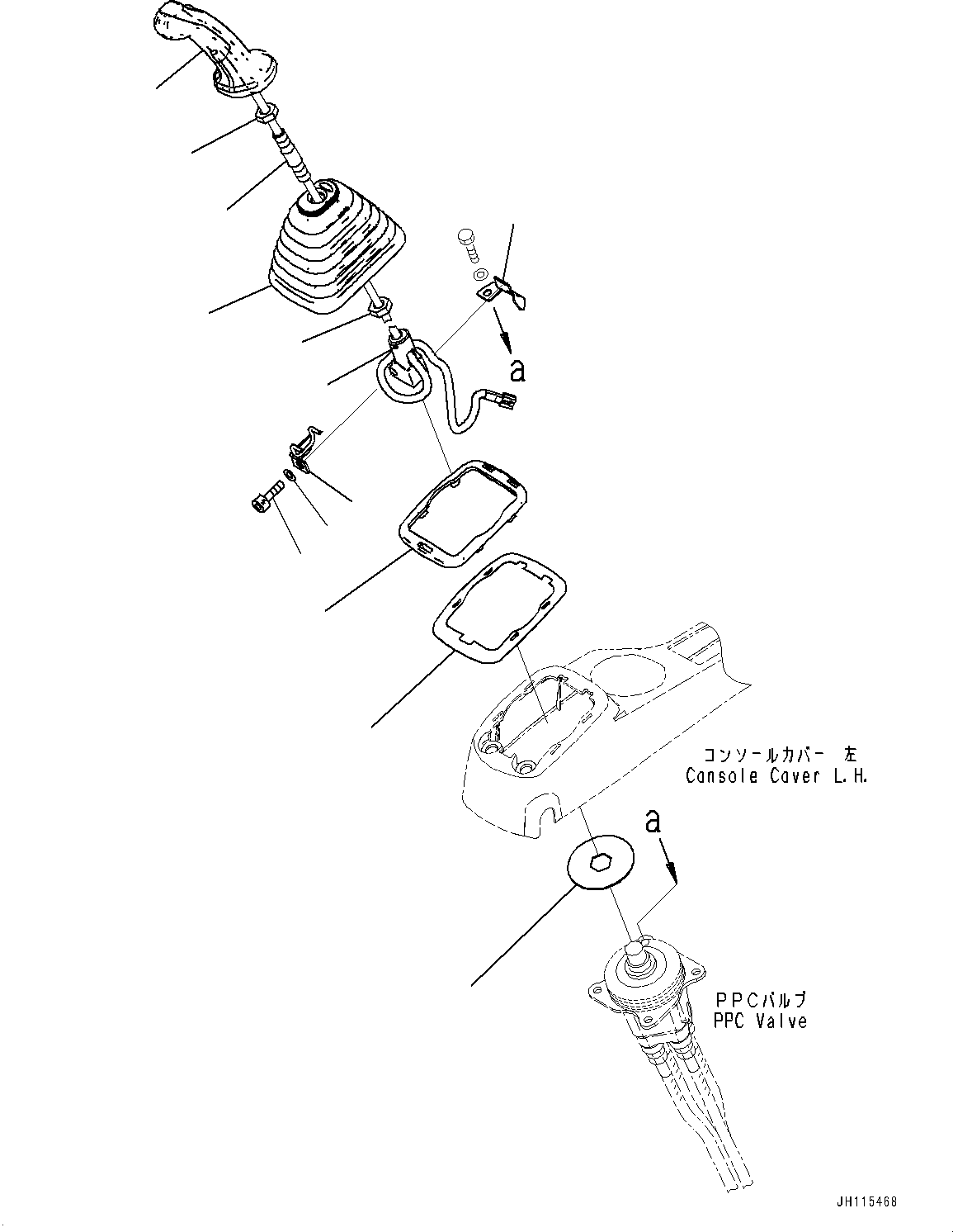 Komatsu parts book diagram for PC290LC-8 S/N 32001-UP: CAB, FLOOR, WORK EQUIPMENT CONTROL LEVER, L.H. (KOMTRAX, 4G)(#32001-)