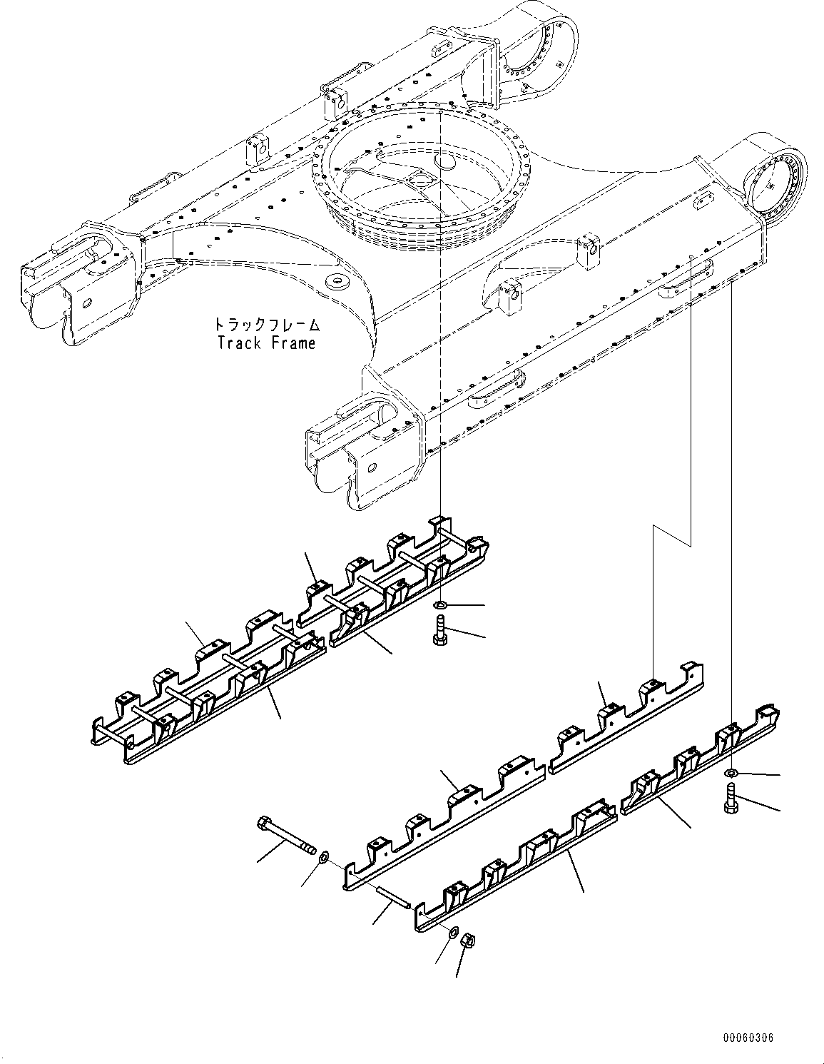 Komatsu parts book diagram for PC290LC-8 S/N 32001-UP: TRACK ROLLER GUARD, (FULL LENGTH)(#32001-)