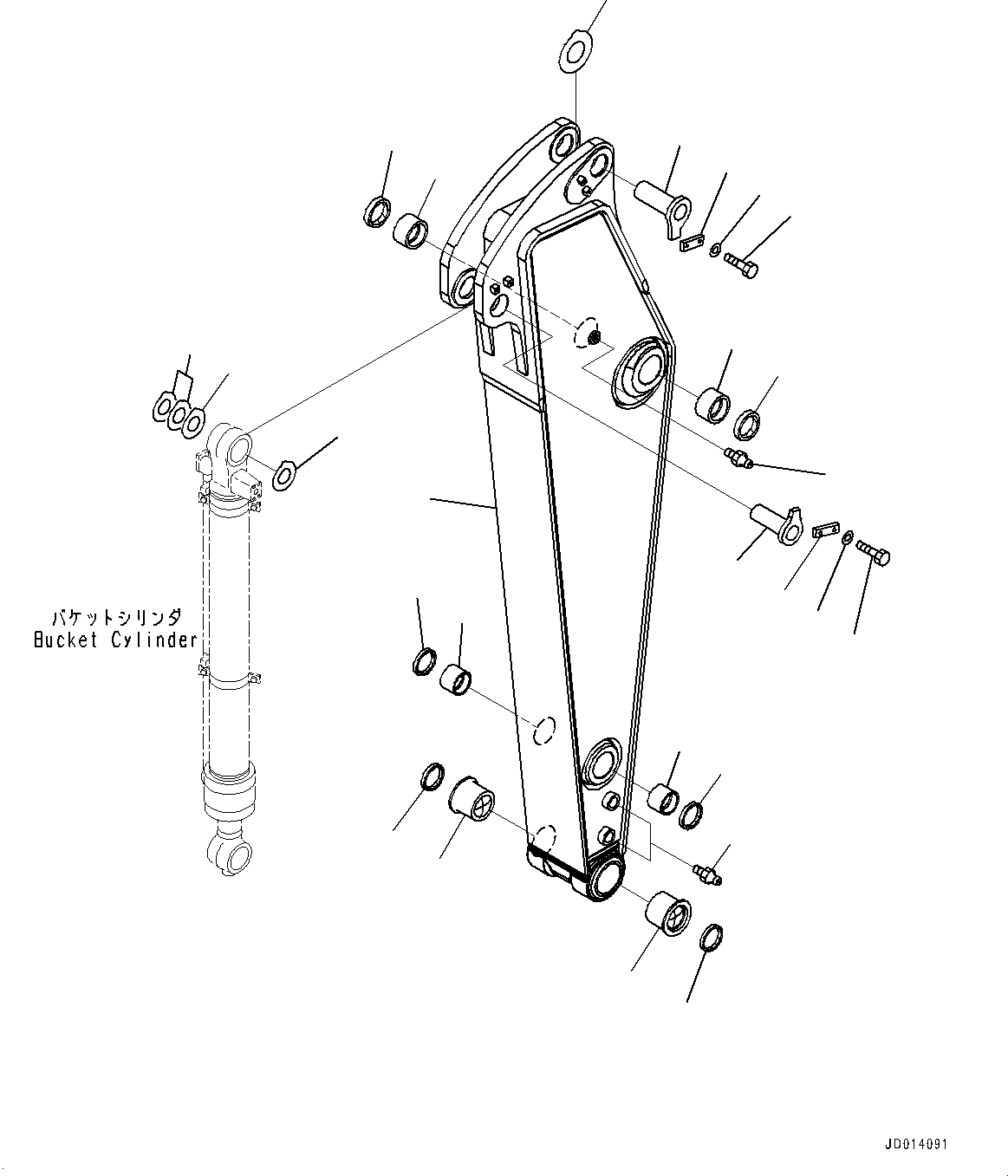 Komatsu parts book diagram for PC290LC-8 S/N 32001-UP: ARM, ARM AND PIN (2000MM, HEAVY DUTY TYPE)(#30117-)