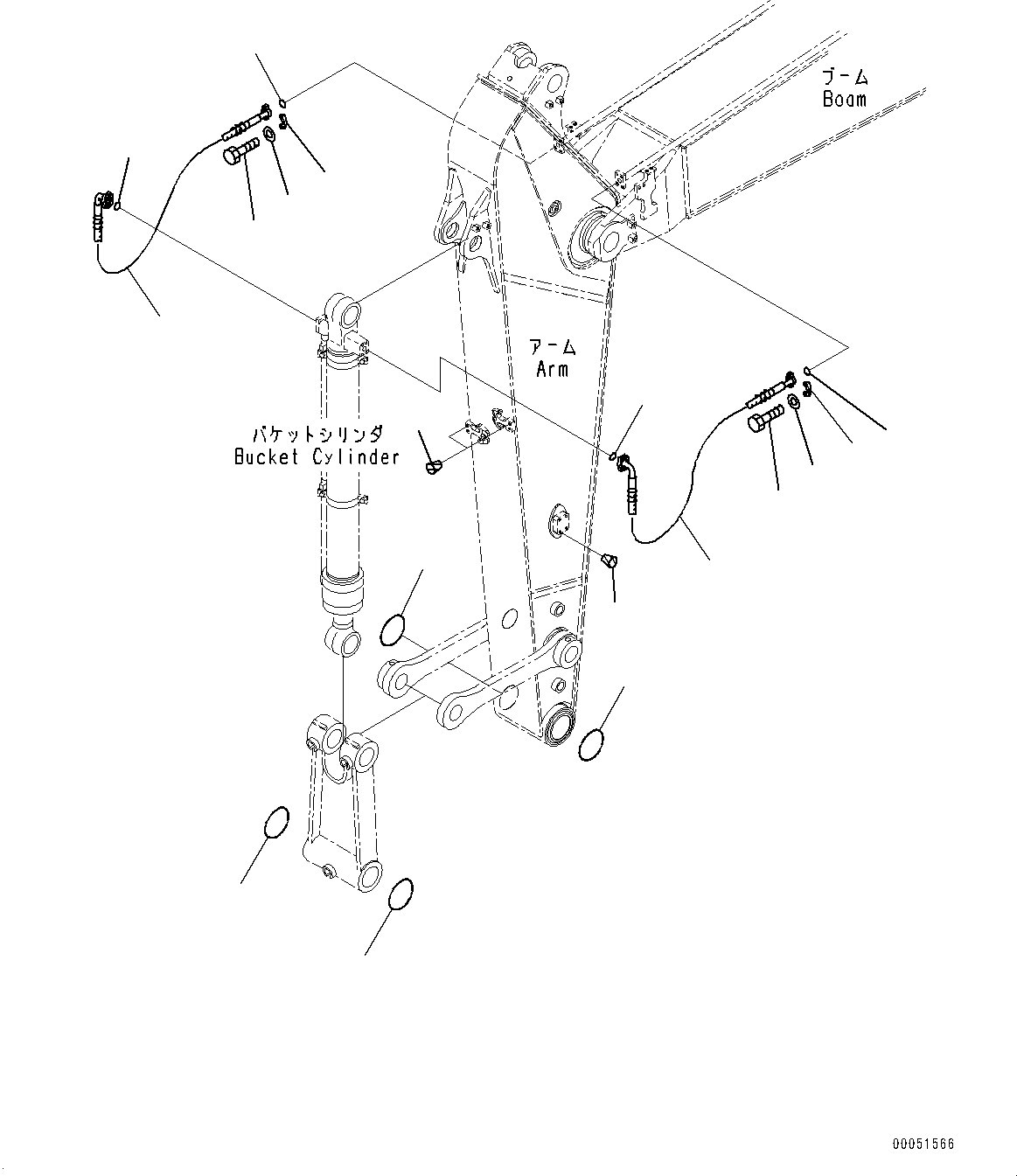 Komatsu parts book diagram for PC290LC-8 S/N 32001-UP: ARM, BUCKET CYLINDER HOSE (2500MM, HEAVY DUTY TYPE)(#30471-)