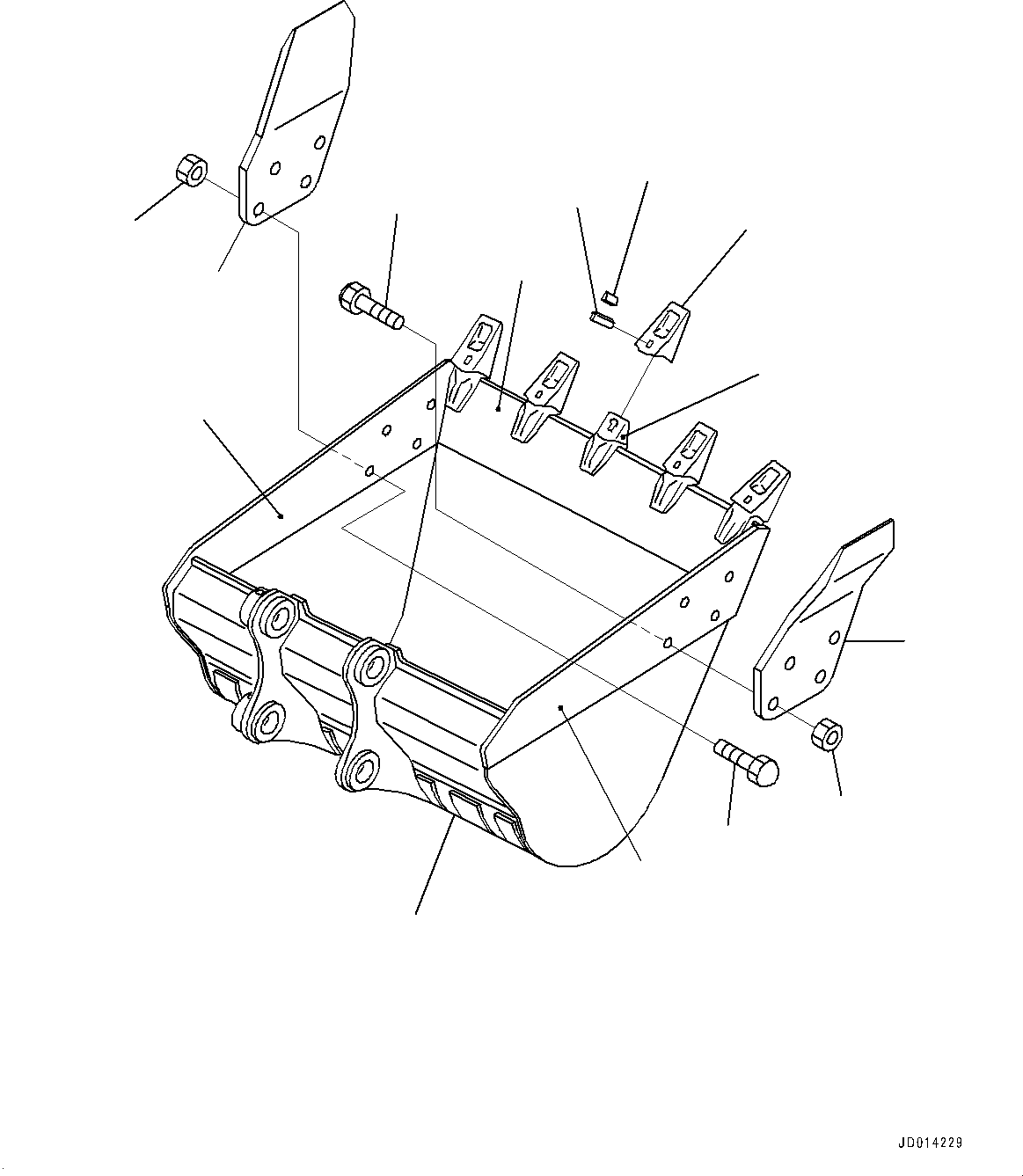 Komatsu parts book diagram for PC290LC-8 S/N 32001-UP: BUCKET, BUCKET AND SIDE CUTTER (1.26M3, 1400MM WIDTH, VERTICAL PIN TYPE, SIDE CUTTER)(#30117-)