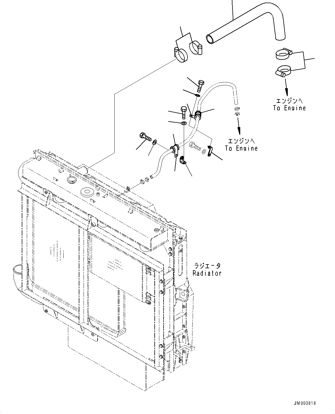 Komatsu parts book diagram for HD325-7R S/N 12001-UP: COOLANT PIPING, UPPER(#11067-)