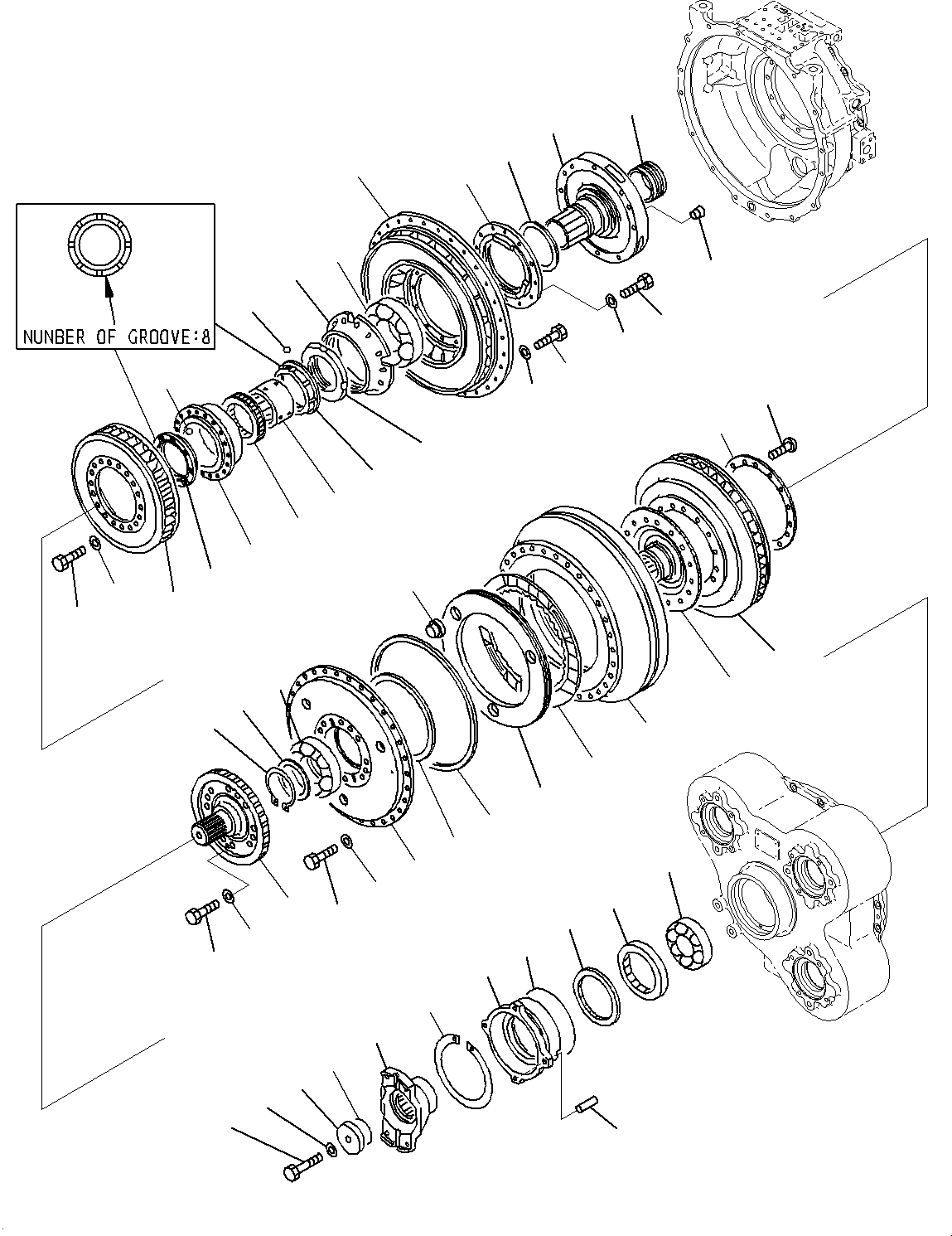 Komatsu parts book diagram for HD325-7R S/N 12001-UP: TORQUE CONVERTER AND TRANSMISSION, INPUT SHAFT AND DRIVE CASE(#11034-)