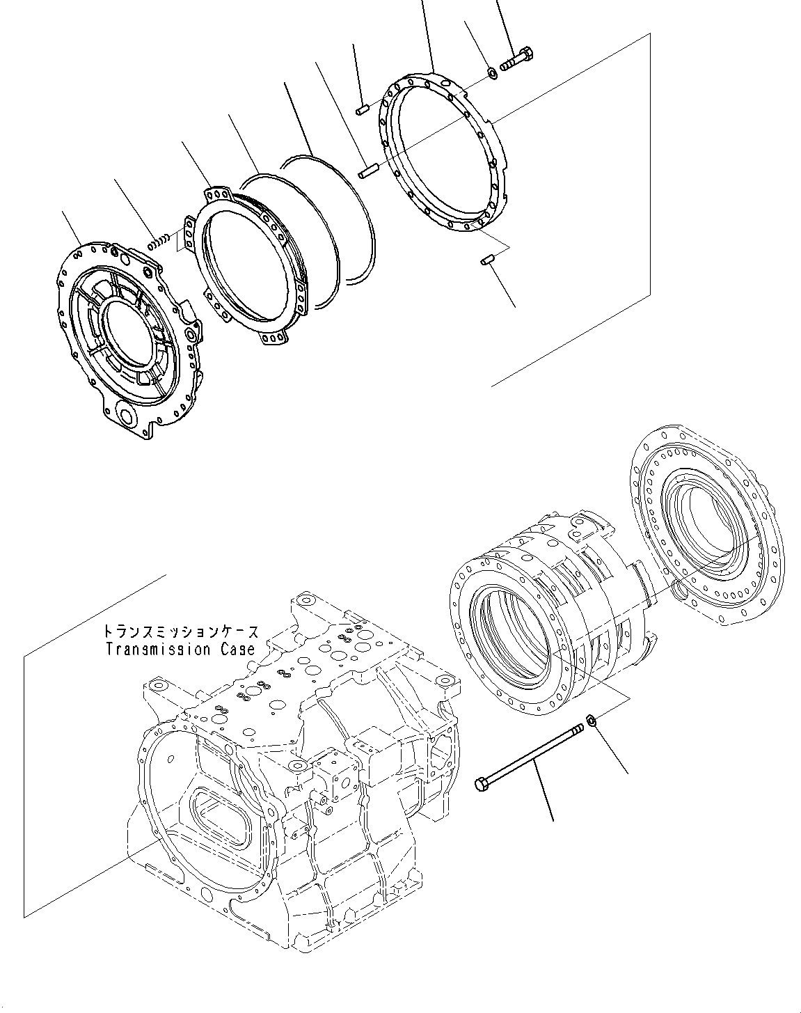Komatsu parts book diagram for HD325-7R S/N 12001-UP: TORQUE CONVERTER AND TRANSMISSION, HOUSING (2/2)(#11034-101329)