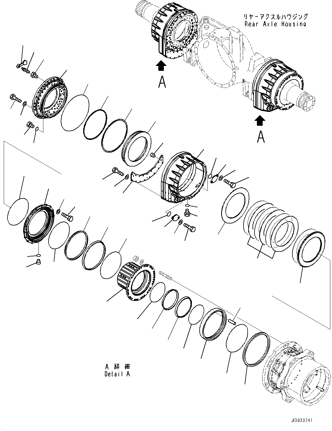 Komatsu parts book diagram for HD325-7R S/N 12001-UP: REAR AXLE, WHEEL BRAKE (1/2)(#11034-)