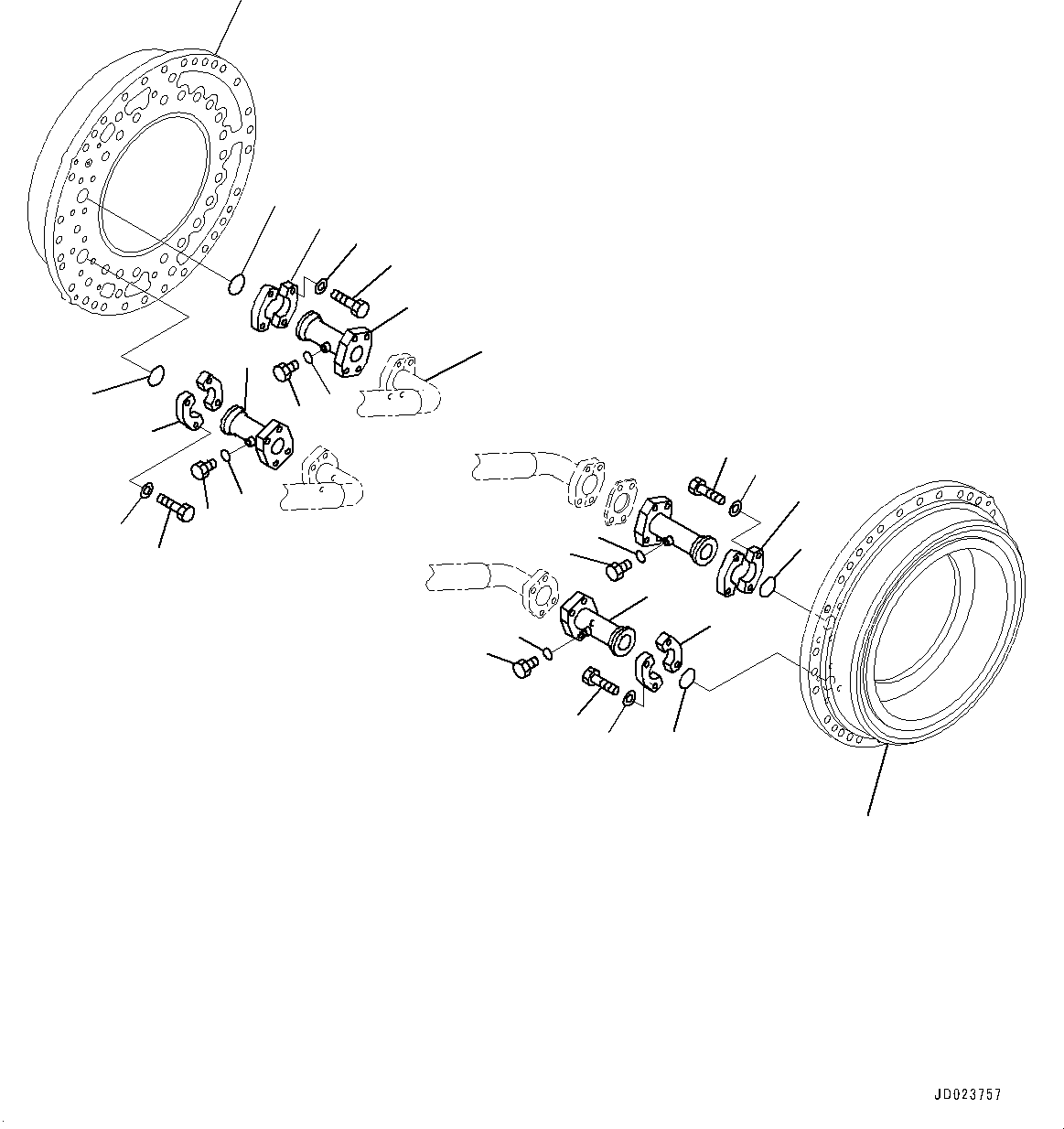 Komatsu parts book diagram for HD325-7R S/N 12001-UP: REAR AXLE, COOLING TUBE(#11034-)