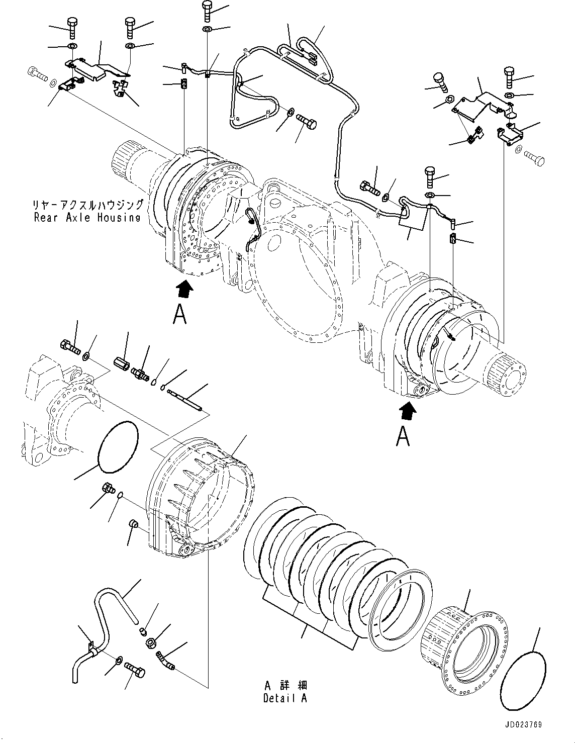 Komatsu parts book diagram for HD325-7R S/N 12001-UP: REAR AXLE, WHEEL BRAKE (2/2) (WITH AUTO SPIN REGULATOR (ASR))(#11034-11173)