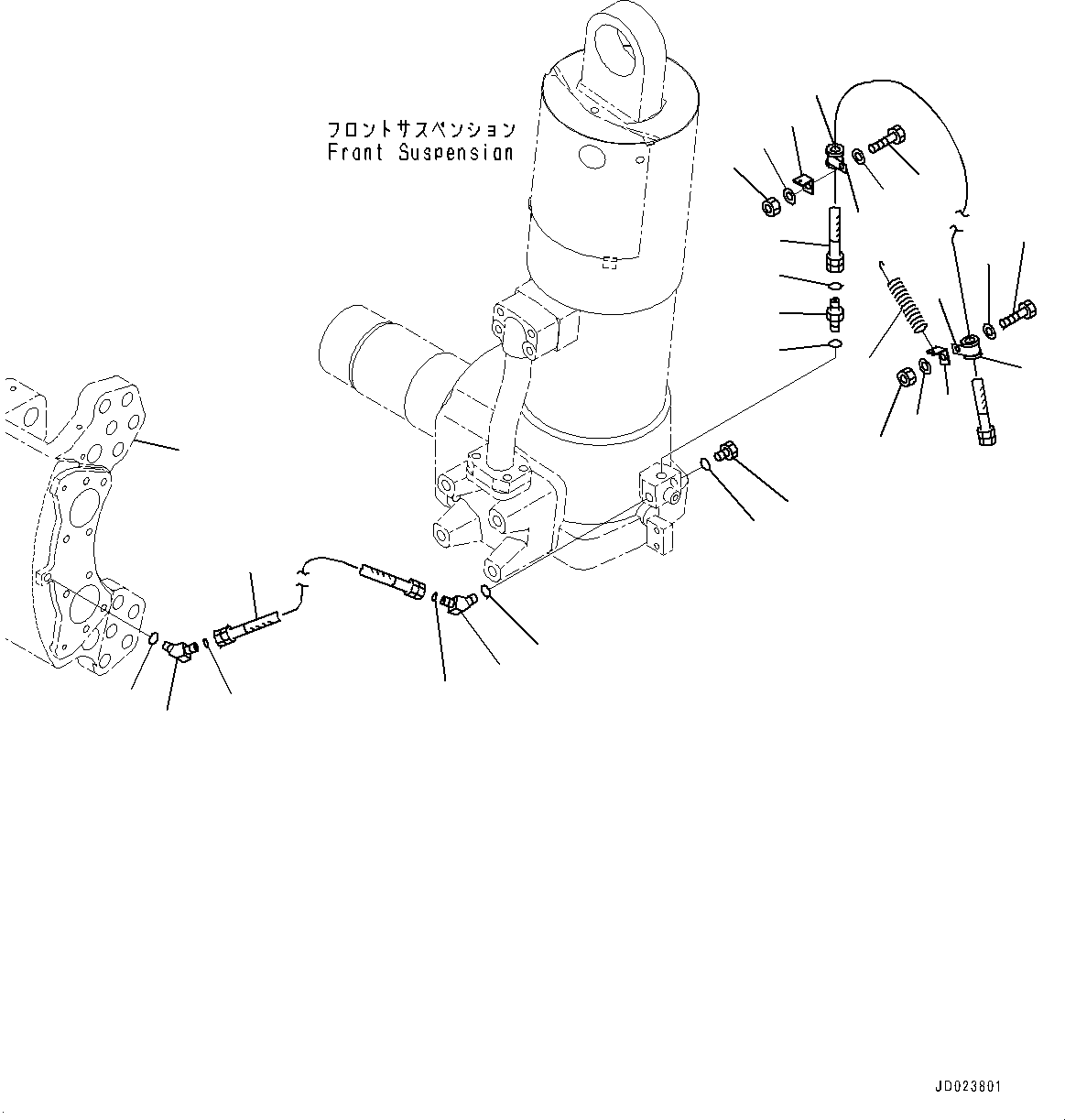 Komatsu parts book diagram for HD325-7R S/N 12001-UP: FRONT AXLE, BRAKE PIPING, R.H.(#11034-)