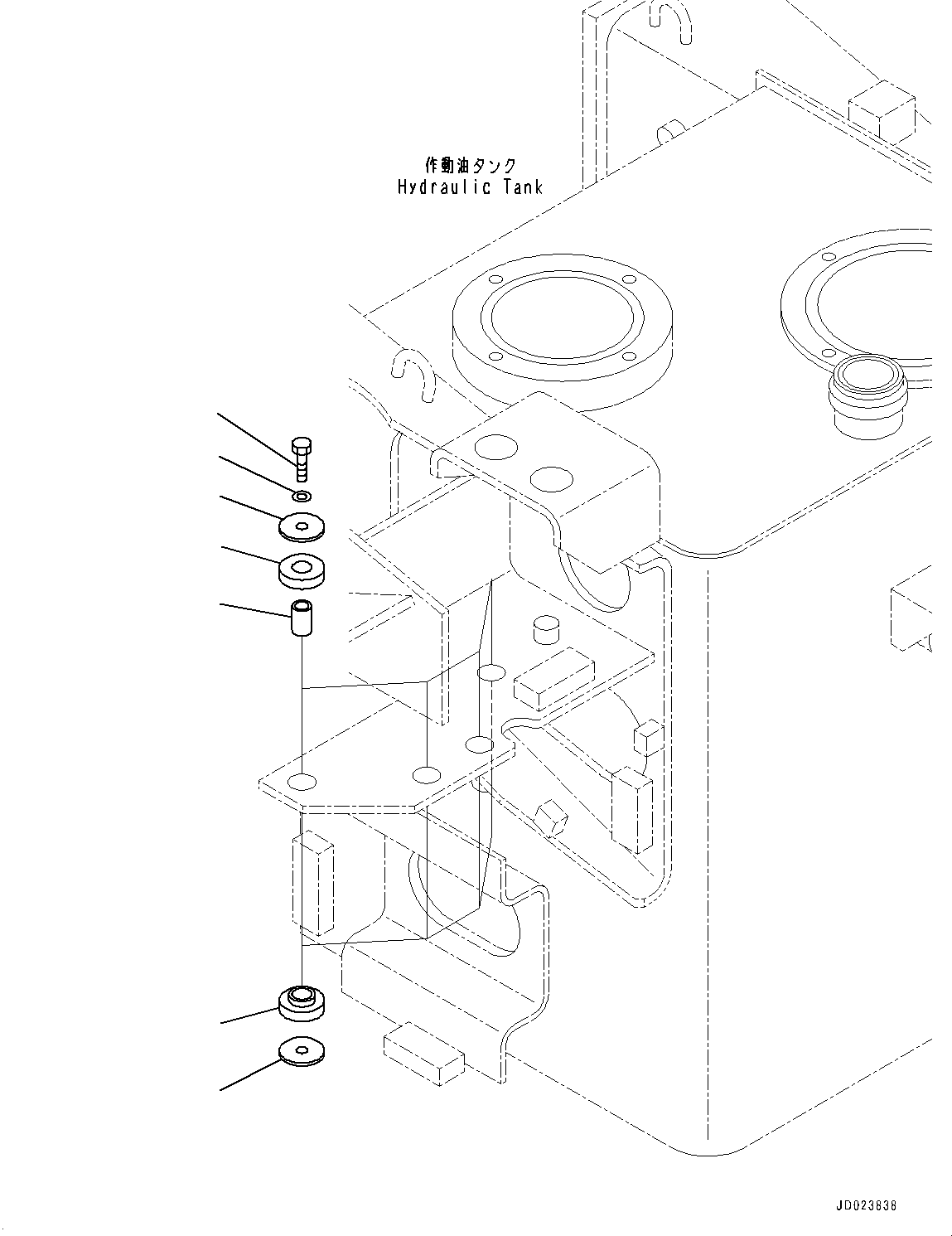 Komatsu parts book diagram for HD325-7R S/N 12001-UP: HYDRAULIC TANK, MOUNTING PARTS (1/2)(#11034-)