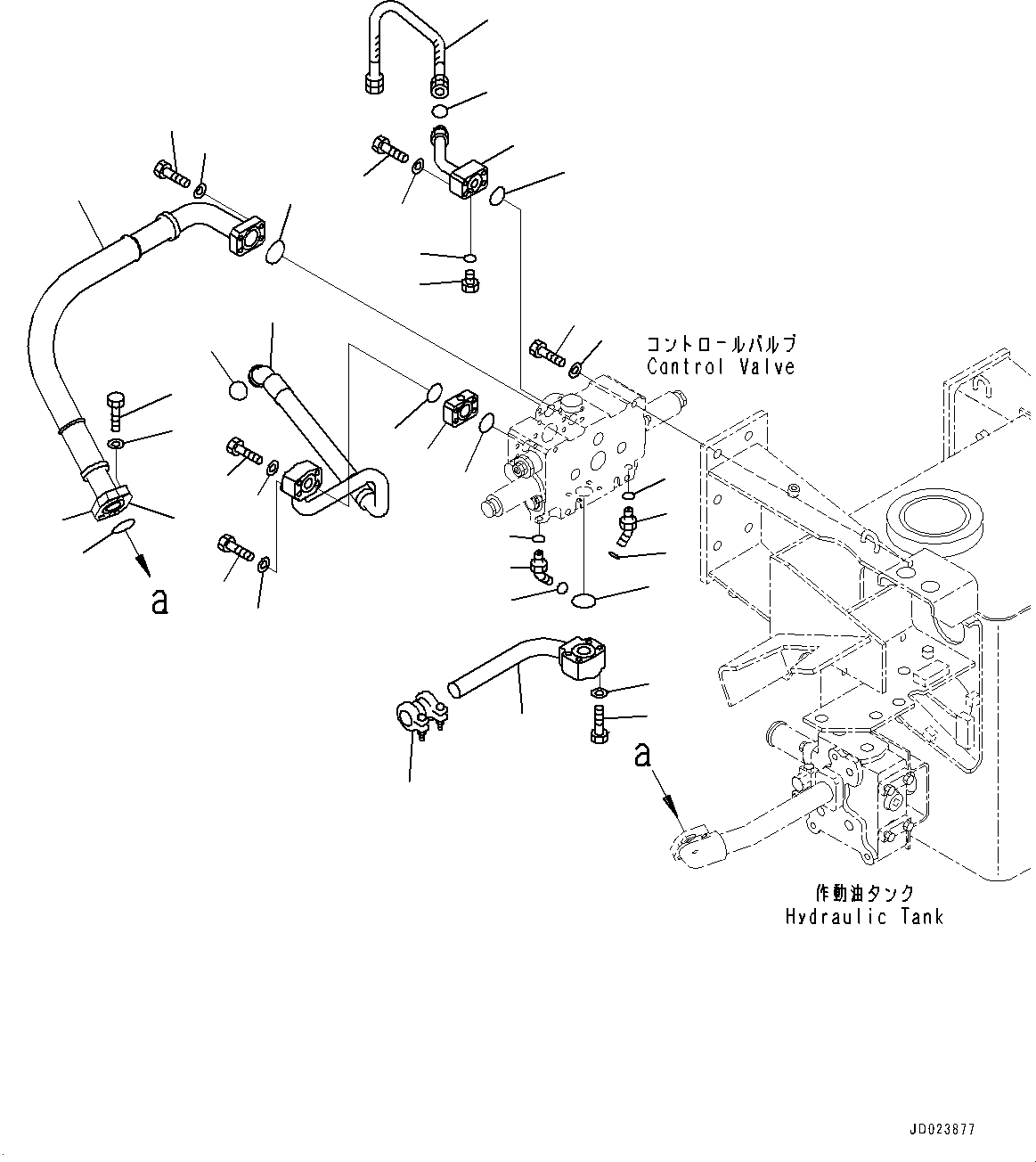 Komatsu parts book diagram for HD325-7R S/N 12001-UP: HYDRAULIC TANK, HOIST CYLINDER PIPING(#11034-)