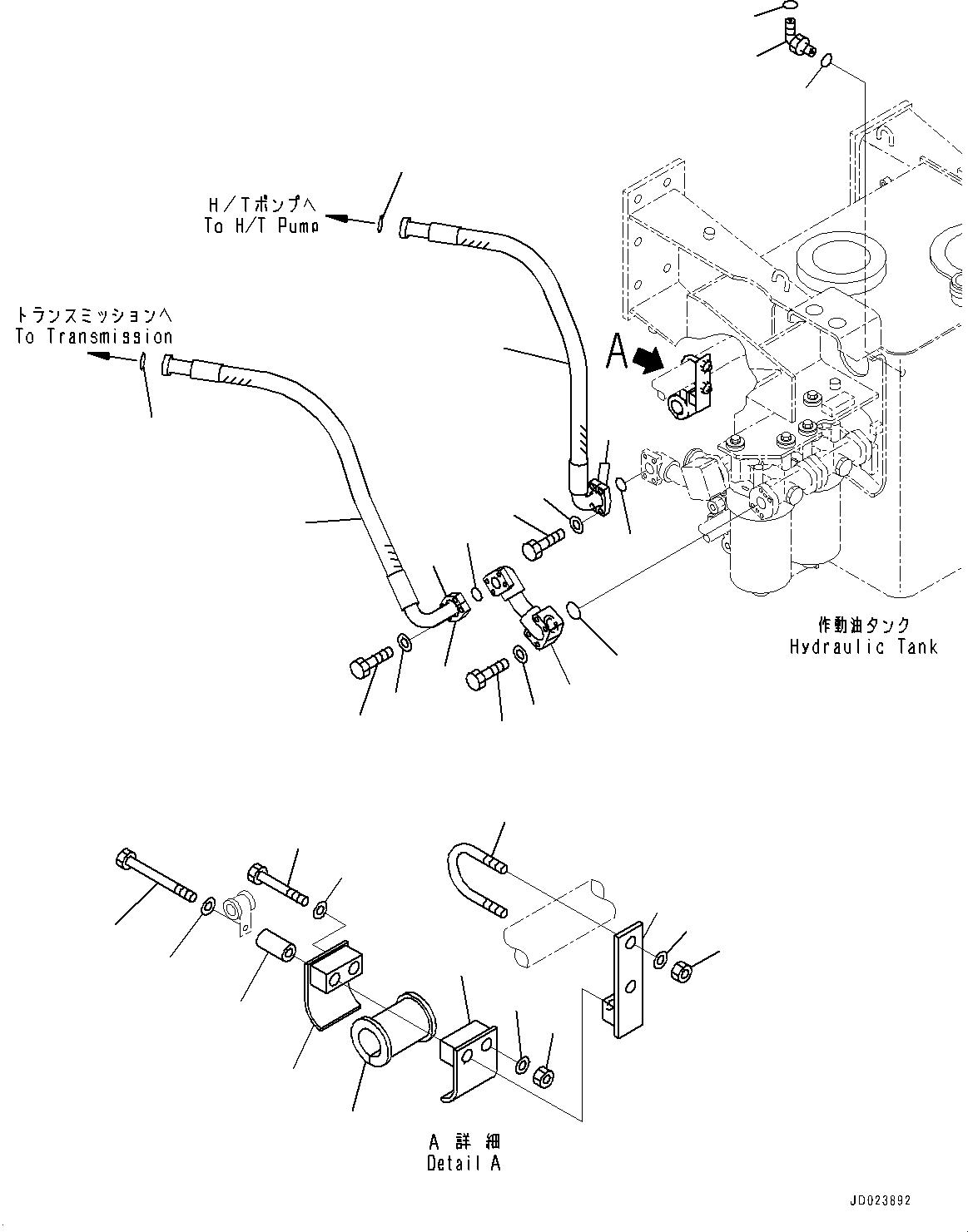 Komatsu parts book diagram for HD325-7R S/N 12001-UP: HYDRAULIC TANK, BRAKE PIPING (2/2)(#11034-)