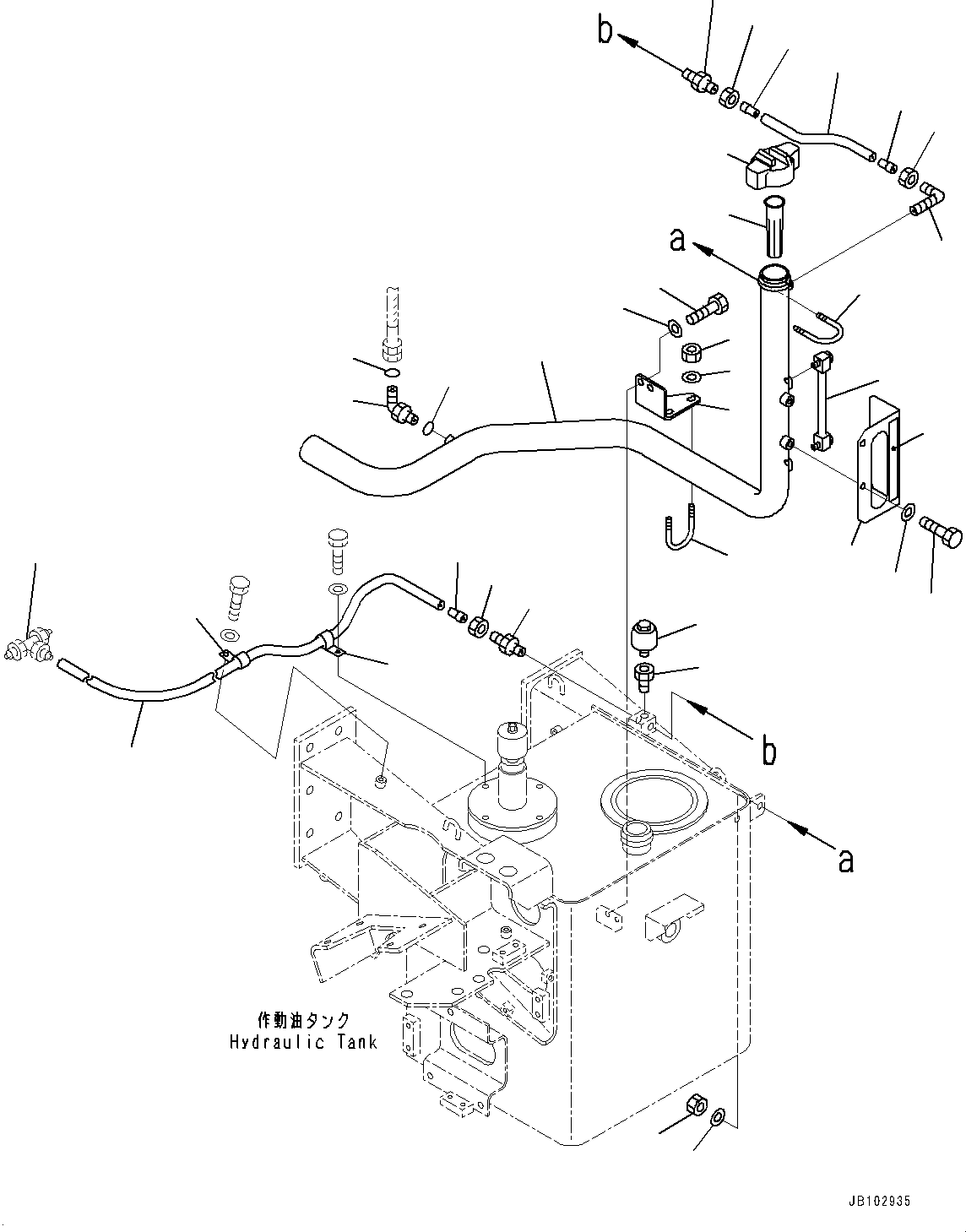 Komatsu parts book diagram for HD325-7R S/N 12001-UP: HYDRAULIC TANK, TRANSMISSION PIPING(#11034-)