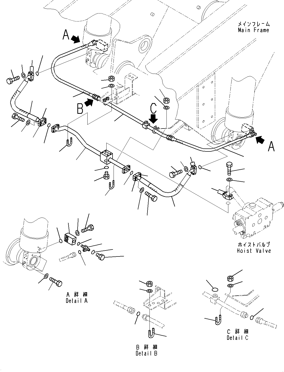 Komatsu parts book diagram for HD325-7R S/N 12001-UP: HYDRAULIC PIPING, HOIST CYLINDER PIPING(#11034-)