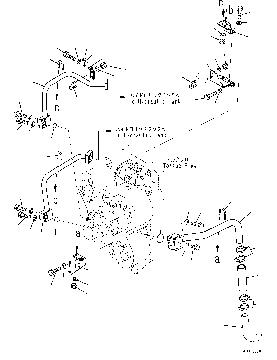 Komatsu parts book diagram for HD325-7R S/N 12001-UP: TRANSMISSION PIPING, HYDRAULIC TANK PIPING(#11034-)