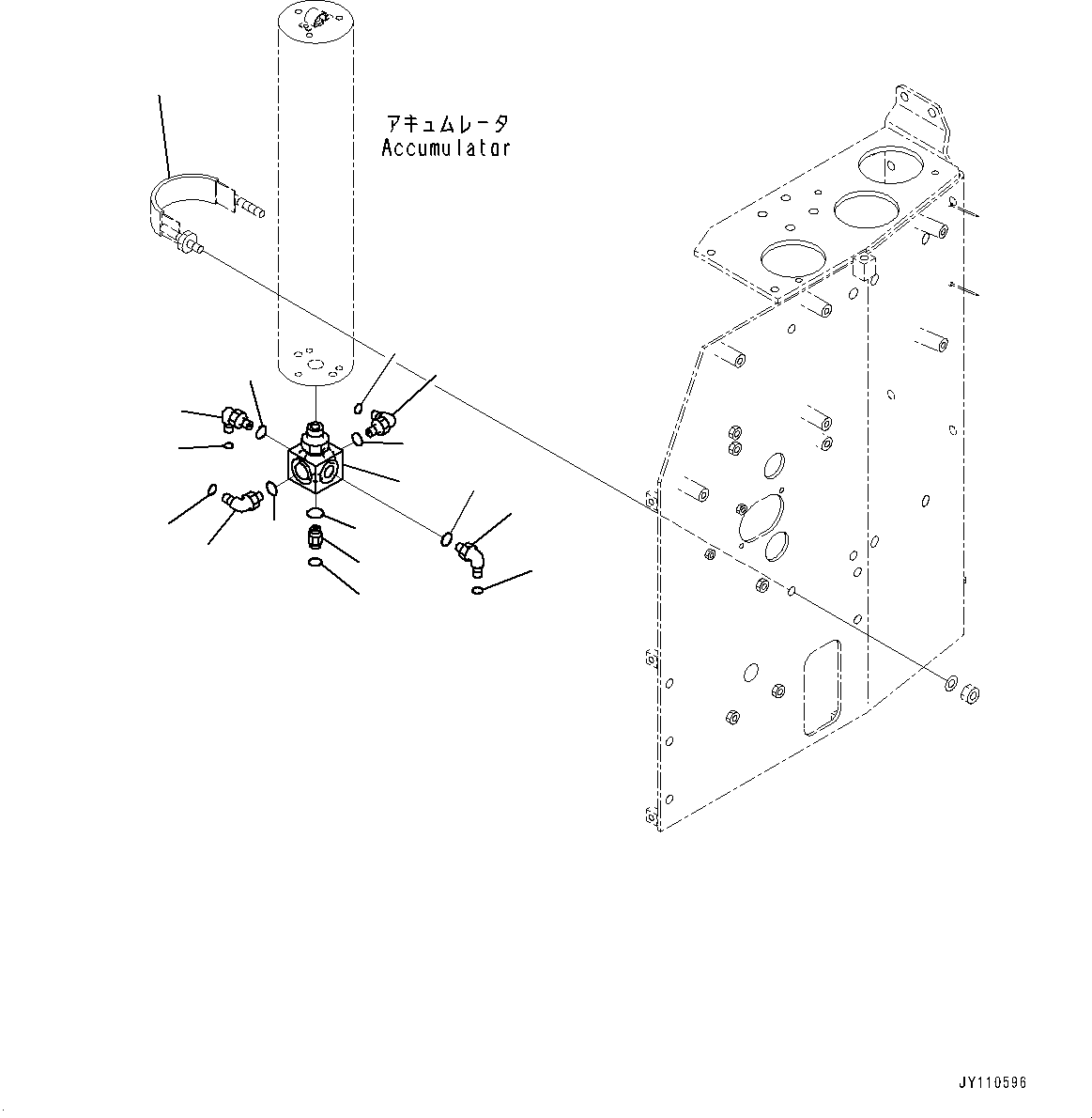 Komatsu parts book diagram for HD325-7R S/N 12001-UP: BRAKE PIPING, ACCUMULATOR MOUNTING (1/3)(#11034-)