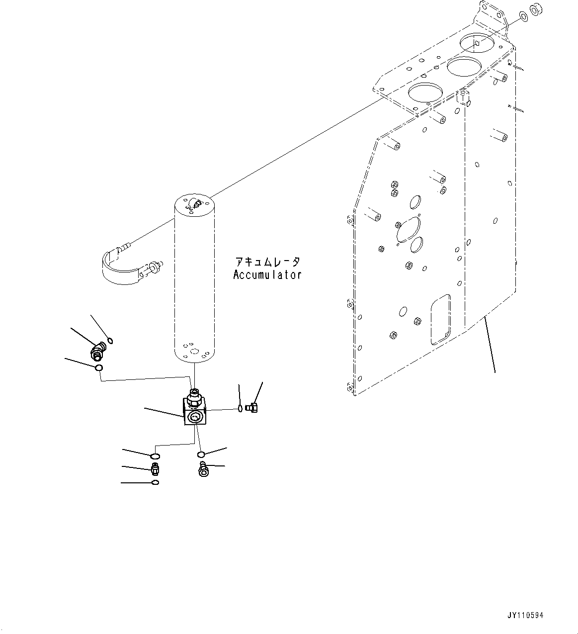 Komatsu parts book diagram for HD325-7R S/N 12001-UP: BRAKE PIPING, ACCUMULATOR MOUNTING (2/3)(#11034-)